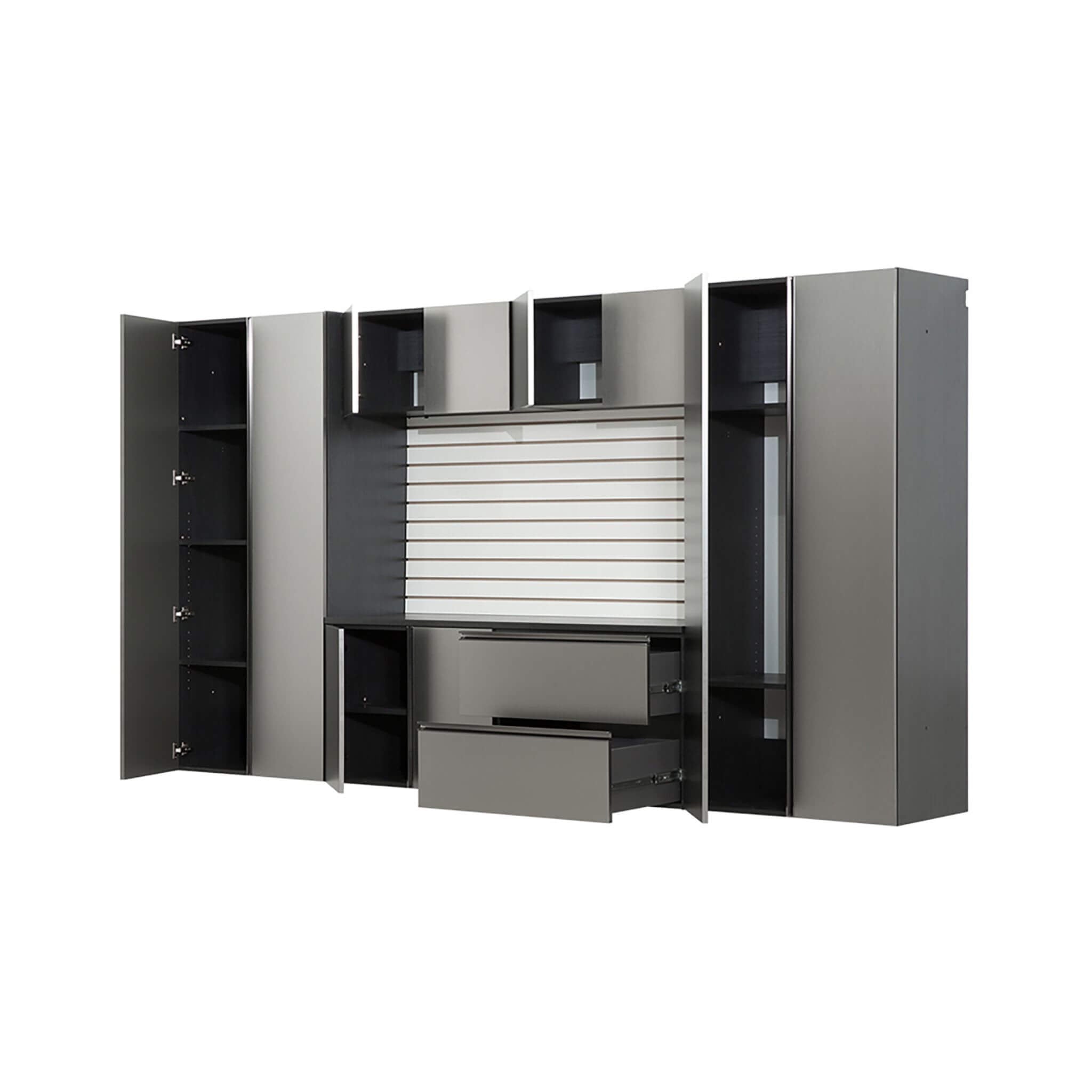 Alora Heavy-Duty Wall-Mounted Metallic Gray Garage Cabinet Set With Soft Closing Doors And Drawers (SAK24368)