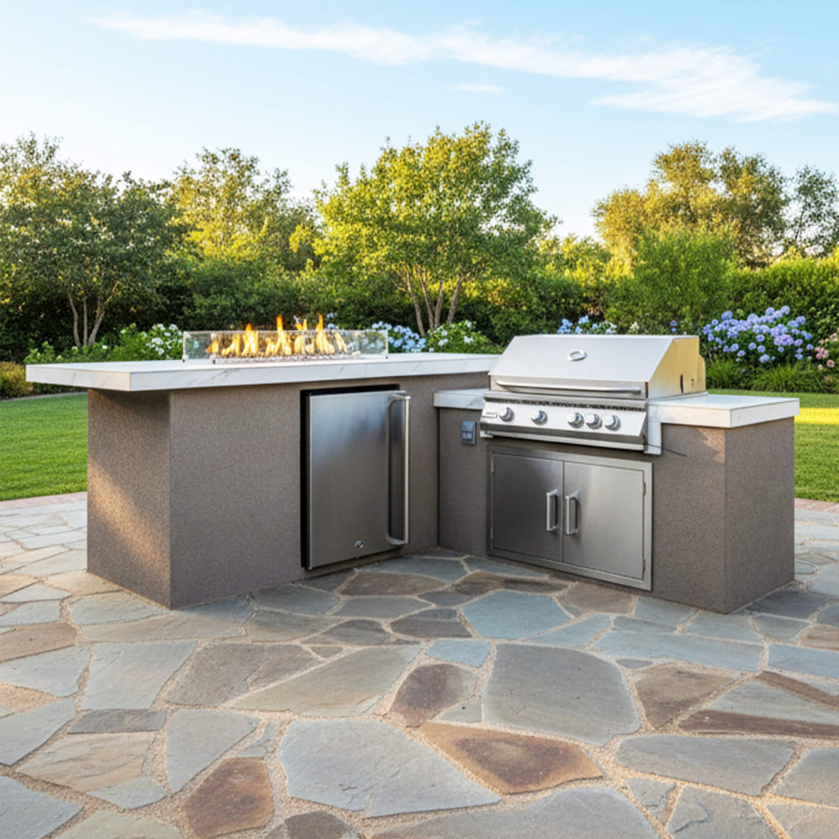 KoKoMo Grills Baja 9FT BBQ Island With LEDs, Built-In BBQ And Refrigerator