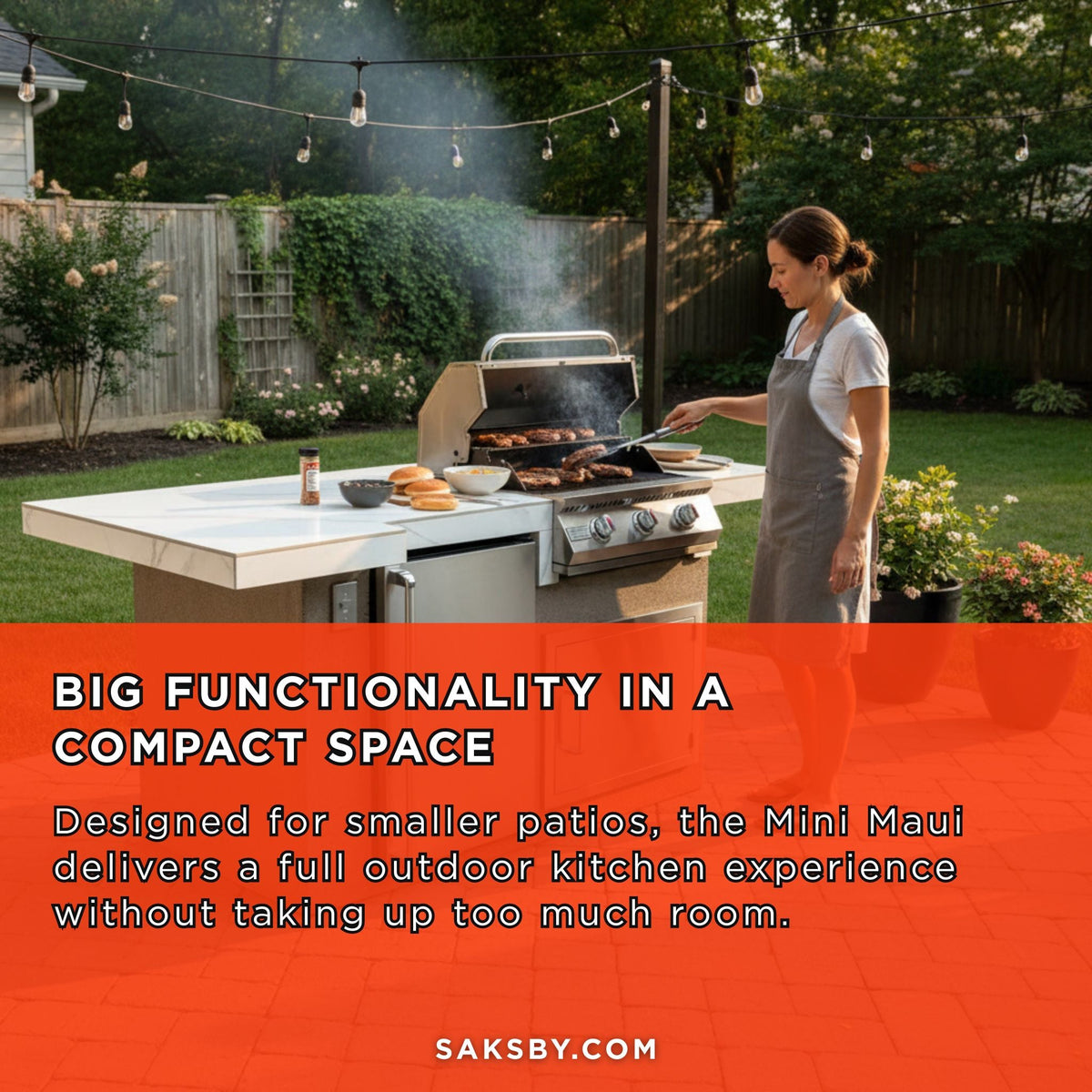 KoKoMo Grills Mini Maui 6FT BBQ Island With LED Lights, Built-In BBQ And Refrigerator