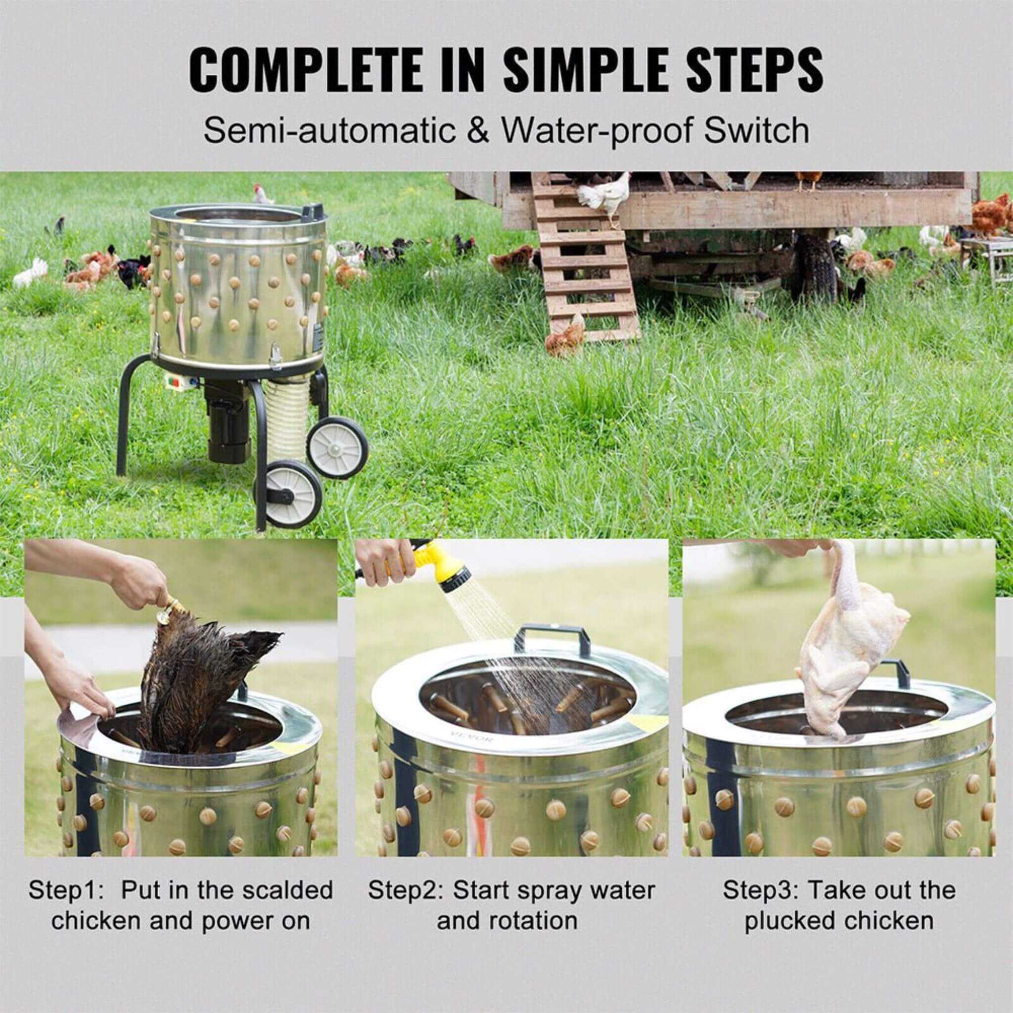 Large 20-Inch Heavy-Duty Chicken Defeathering Plucker Machine (SAK35879)