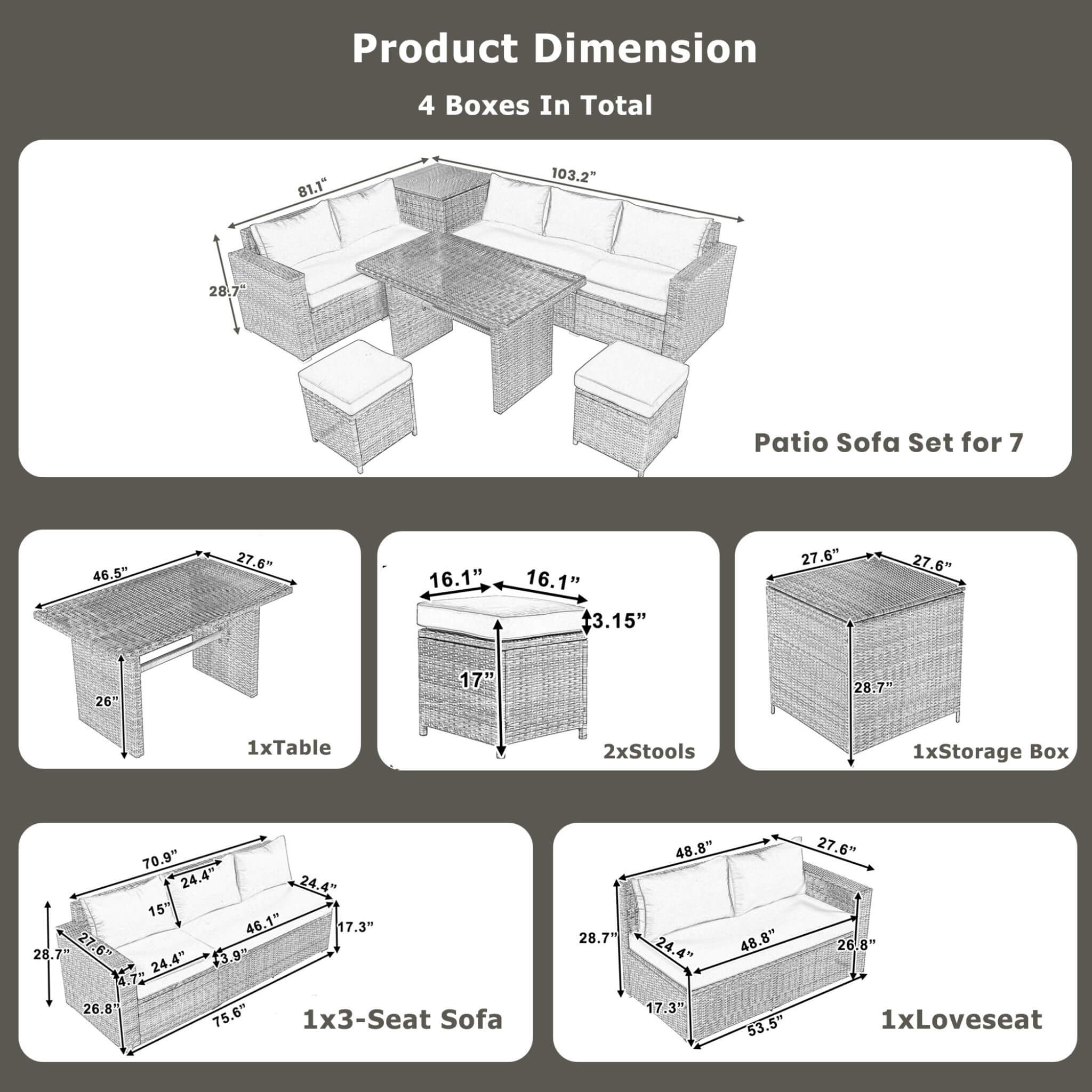Alora Outdoor 6-Piece All-Weather PE Rattan Sofa Set With Adjustable Seat, Storage Box, Removable Covers, And Tempered Glass Table Top (SAK37221)