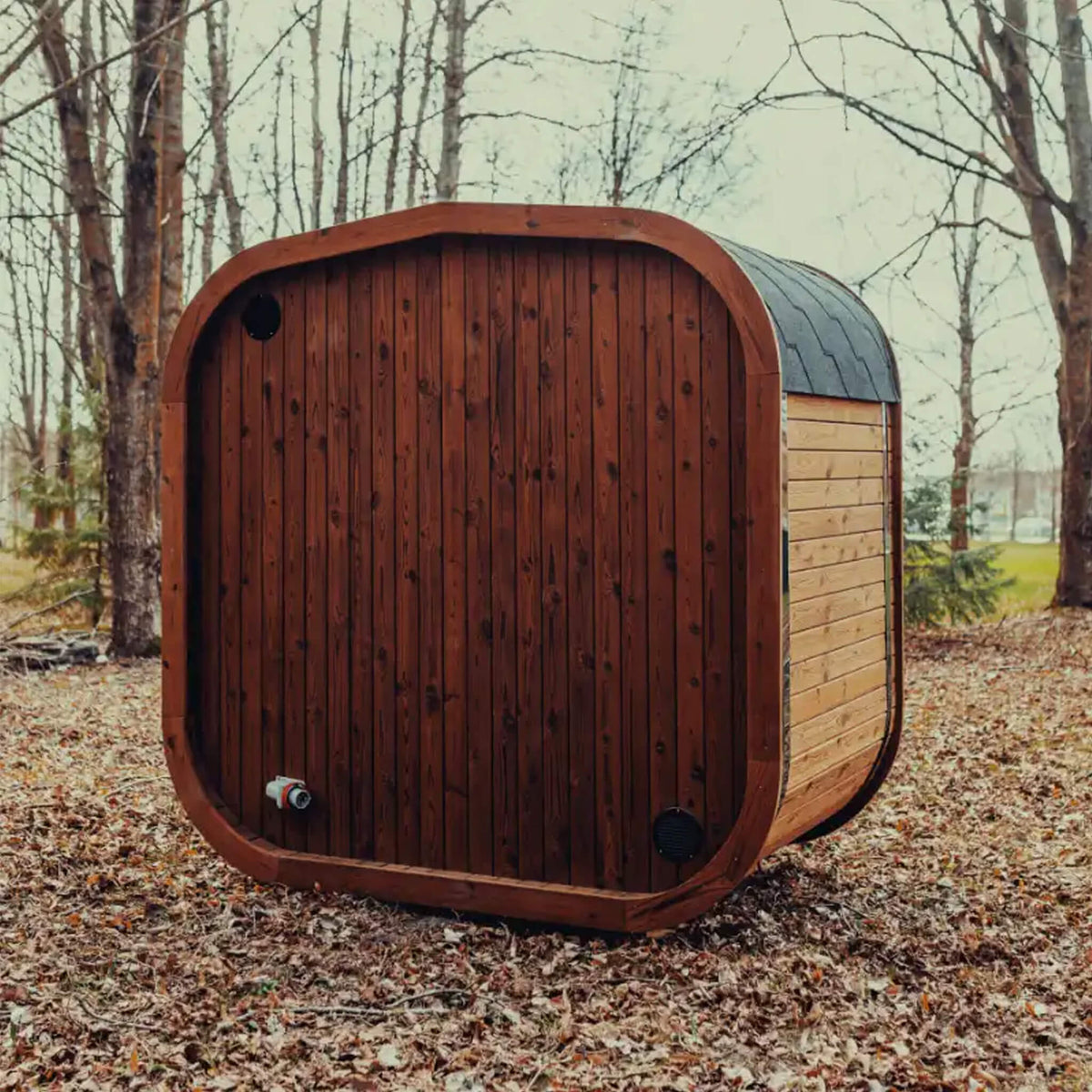 Premium 3-Person Outdoor Scandinavian ThermoWood Cube Sauna Kit With LED Lighting