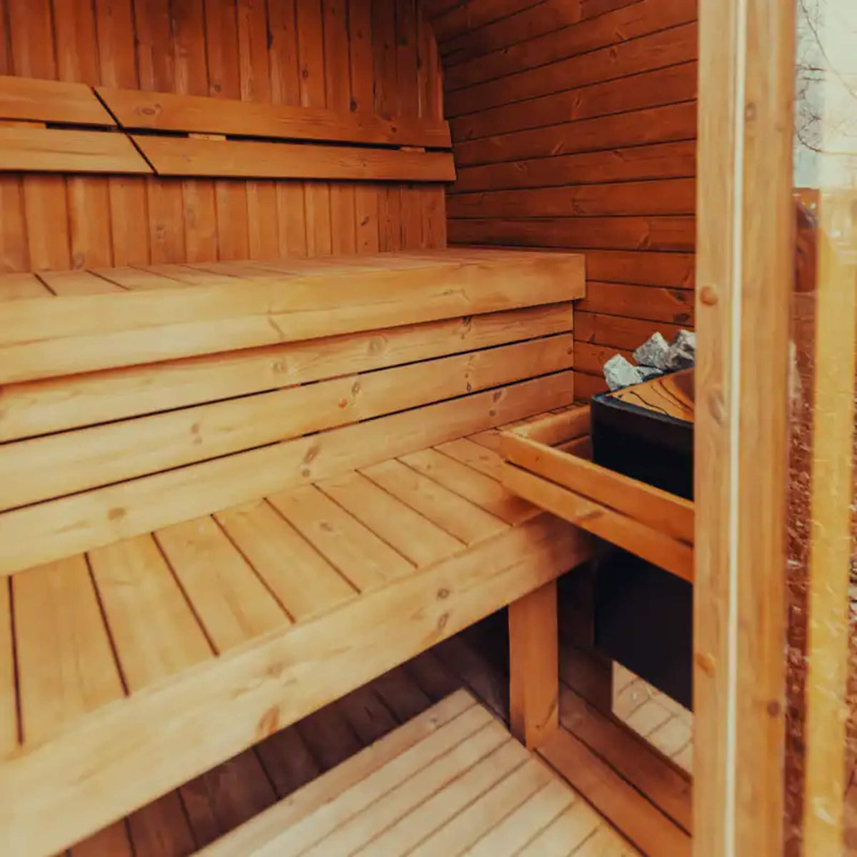 Premium 4-Person Outdoor Scandinavian ThermoWood Cube Sauna Kit With LED Lighting