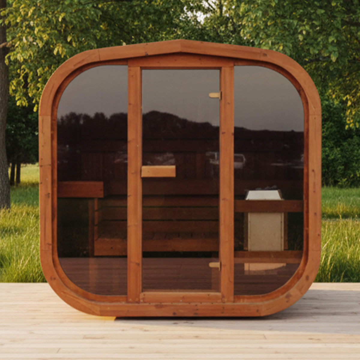 Premium 4-Person Outdoor Scandinavian ThermoWood Cube Sauna Kit With LED Lighting