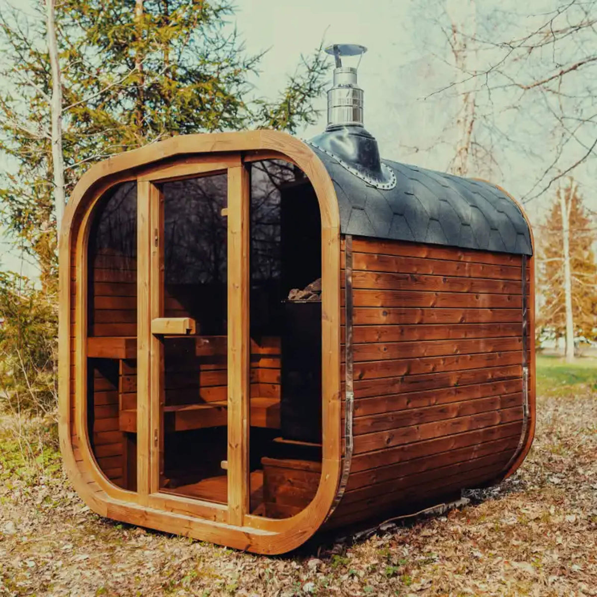 Premium 6-Person Outdoor Scandinavian ThermoWood Cube Sauna Kit With LED Lighting