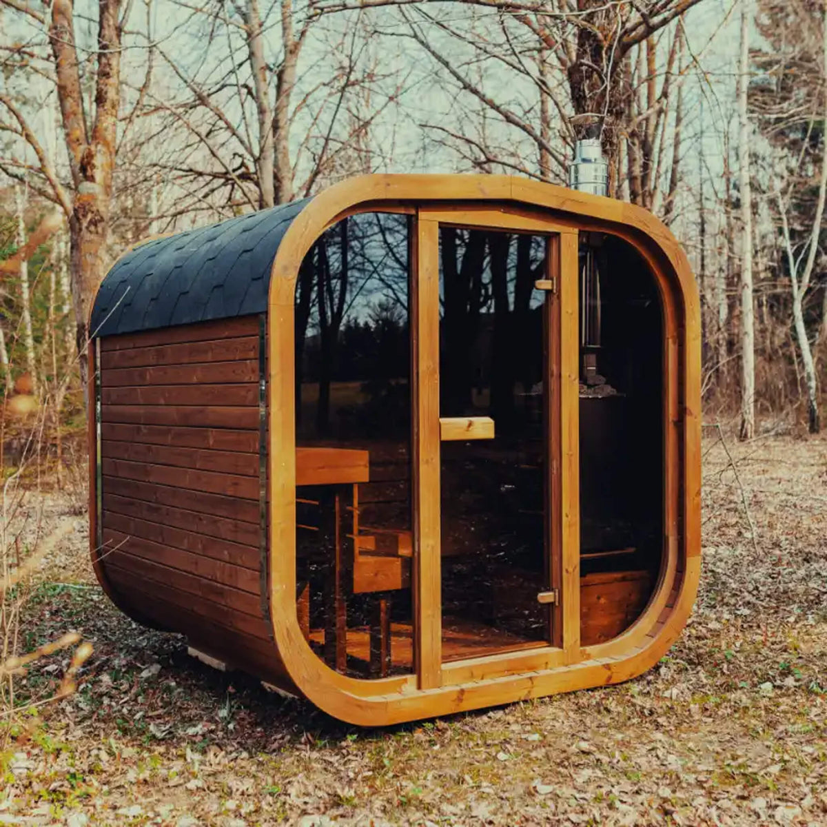 Premium 6-Person Outdoor Scandinavian ThermoWood Cube Sauna Kit With LED Lighting