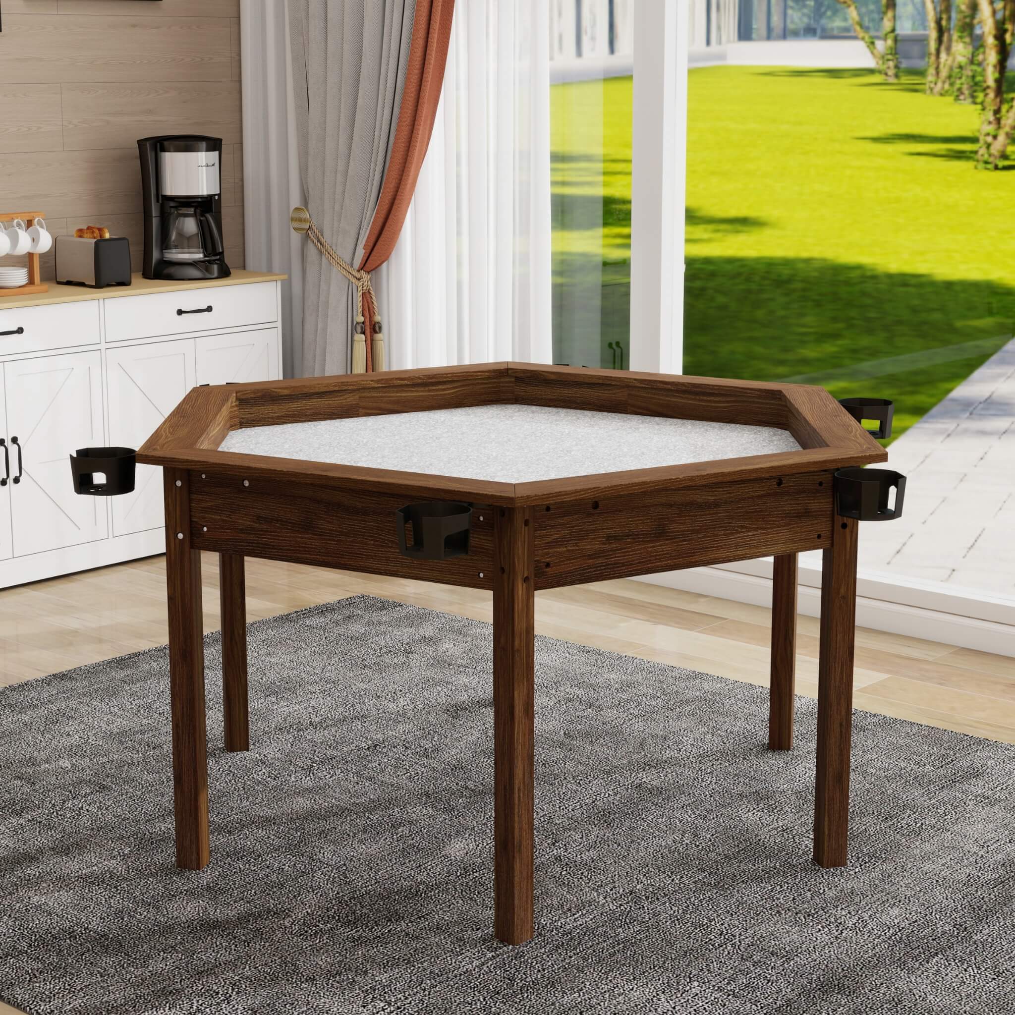 Premium 6-Person Hexagon Game And Dining Table With Top, Mat And Cup Holders (SAK67845)