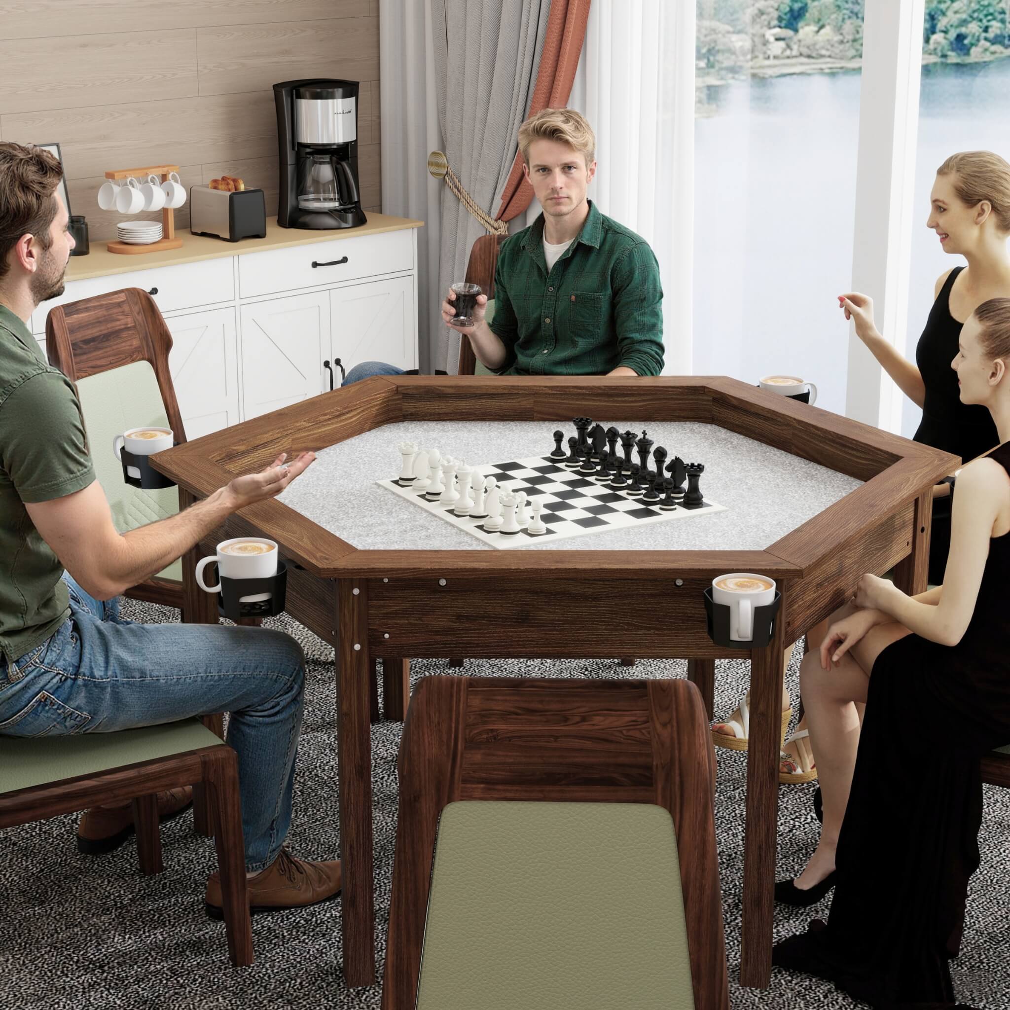 Premium 6-Person Hexagon Game And Dining Table With Top, Mat And Cup Holders (SAK67845)