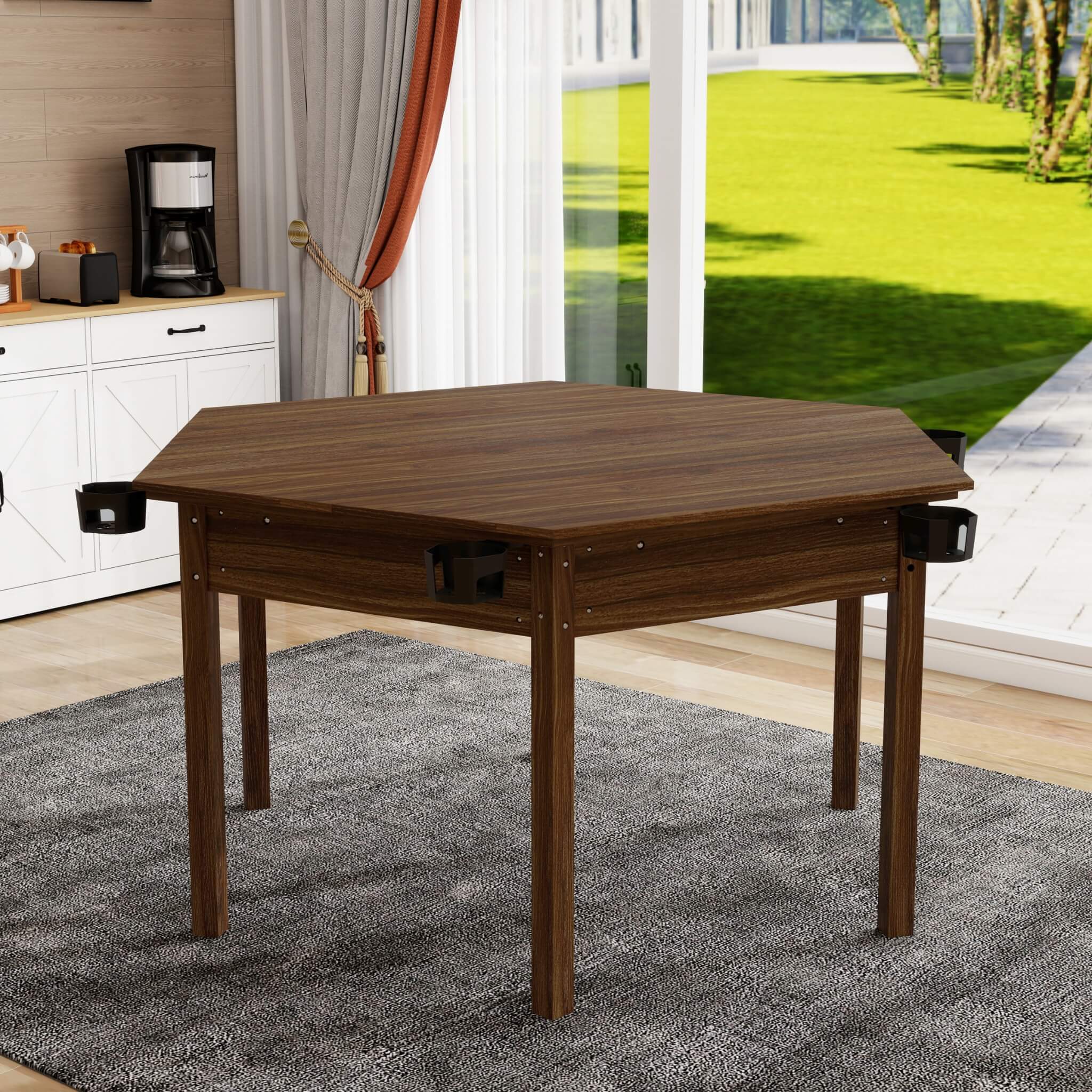 Premium 6-Person Hexagon Game And Dining Table With Top, Mat And Cup Holders (SAK67845)
