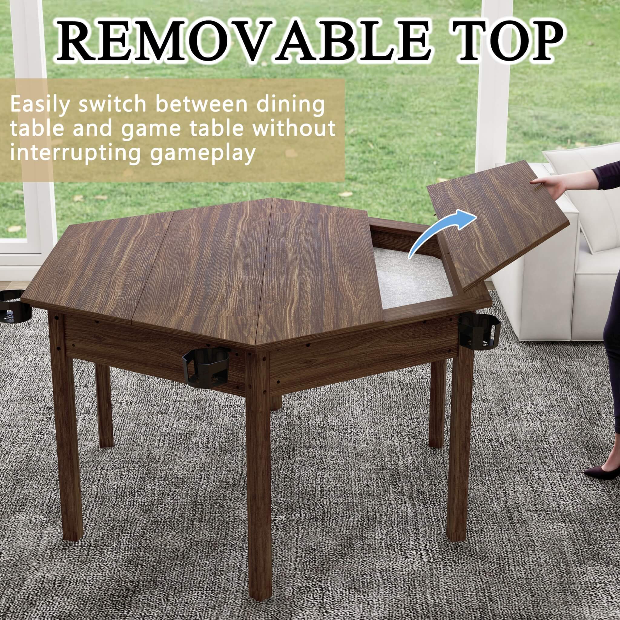 Premium 6-Person Hexagon Game And Dining Table With Top, Mat And Cup Holders (SAK67845)
