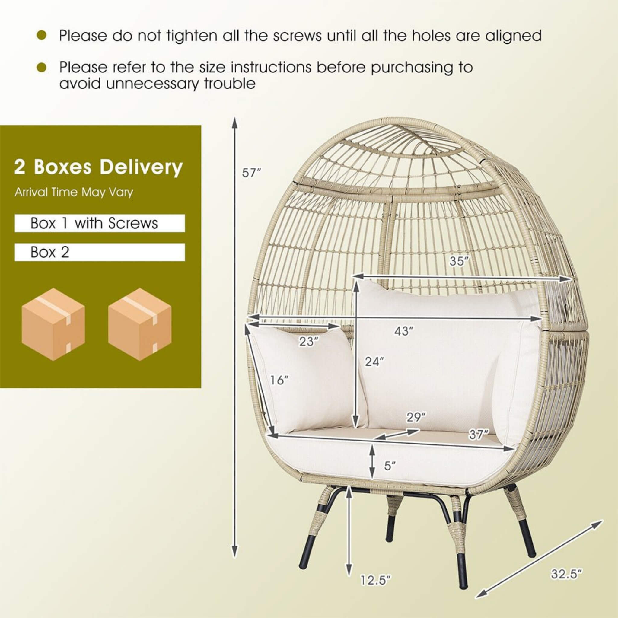 Alora Premium 57-Inch Oversized Rattan Patio Egg Lounge Chair Basket With Cushions (SAK91684)