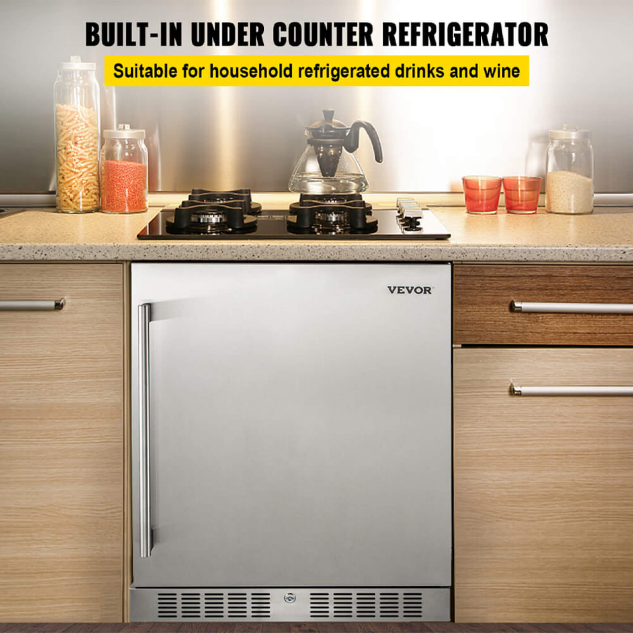 Premium 5.3 Cu.Ft Single Door Stainless Steel Built-In Wine Beverage Undercounter Refrigerator (SAK95276)