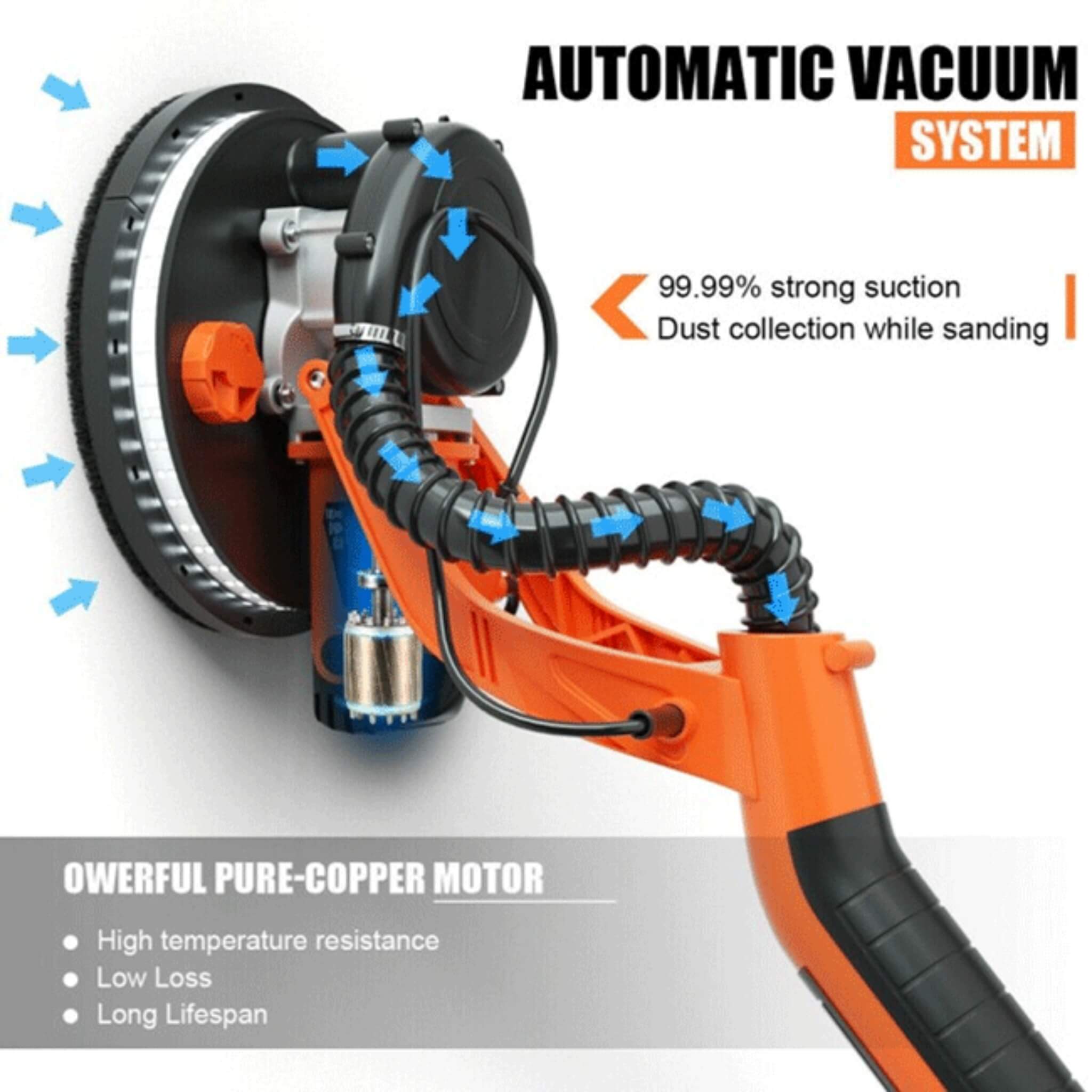 Professional Electric Drywall Ceiling Pole Sander W/ Vacuum, 750W (SAK97855)