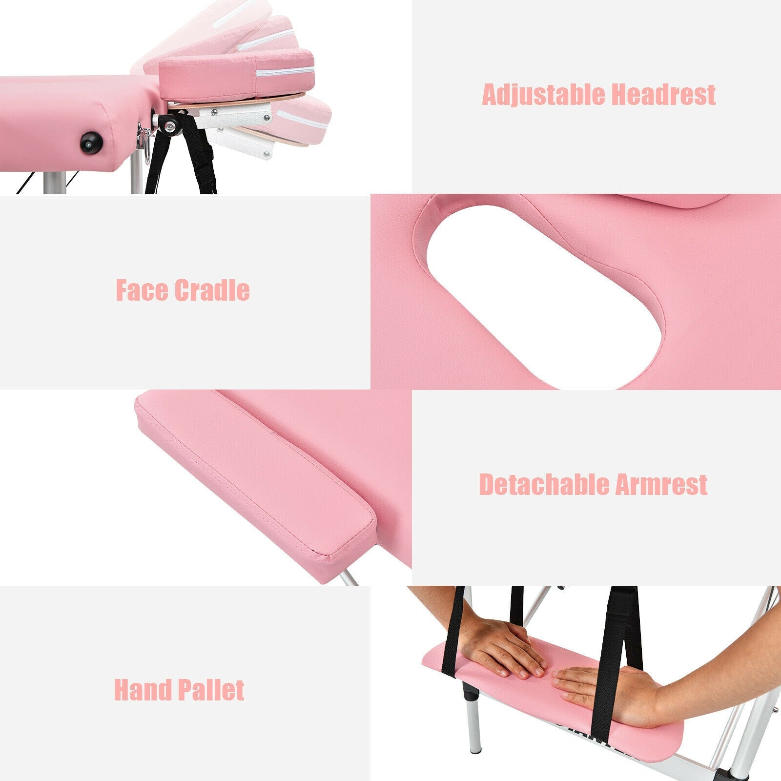 84 Inch L Portable Adjustable Massage Bed with Carry Case for Facial Salon Spa -Pink