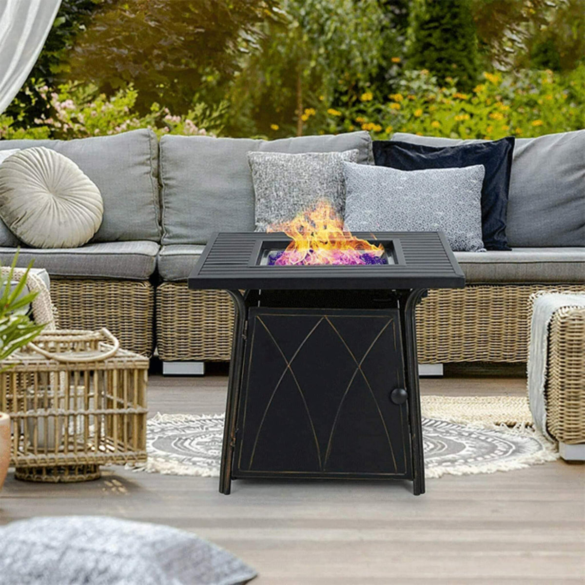 Sophia & William Outdoor Gas Fire Pit Table Set W/ Cushioned Swivel Dining Chairs, 5PCS