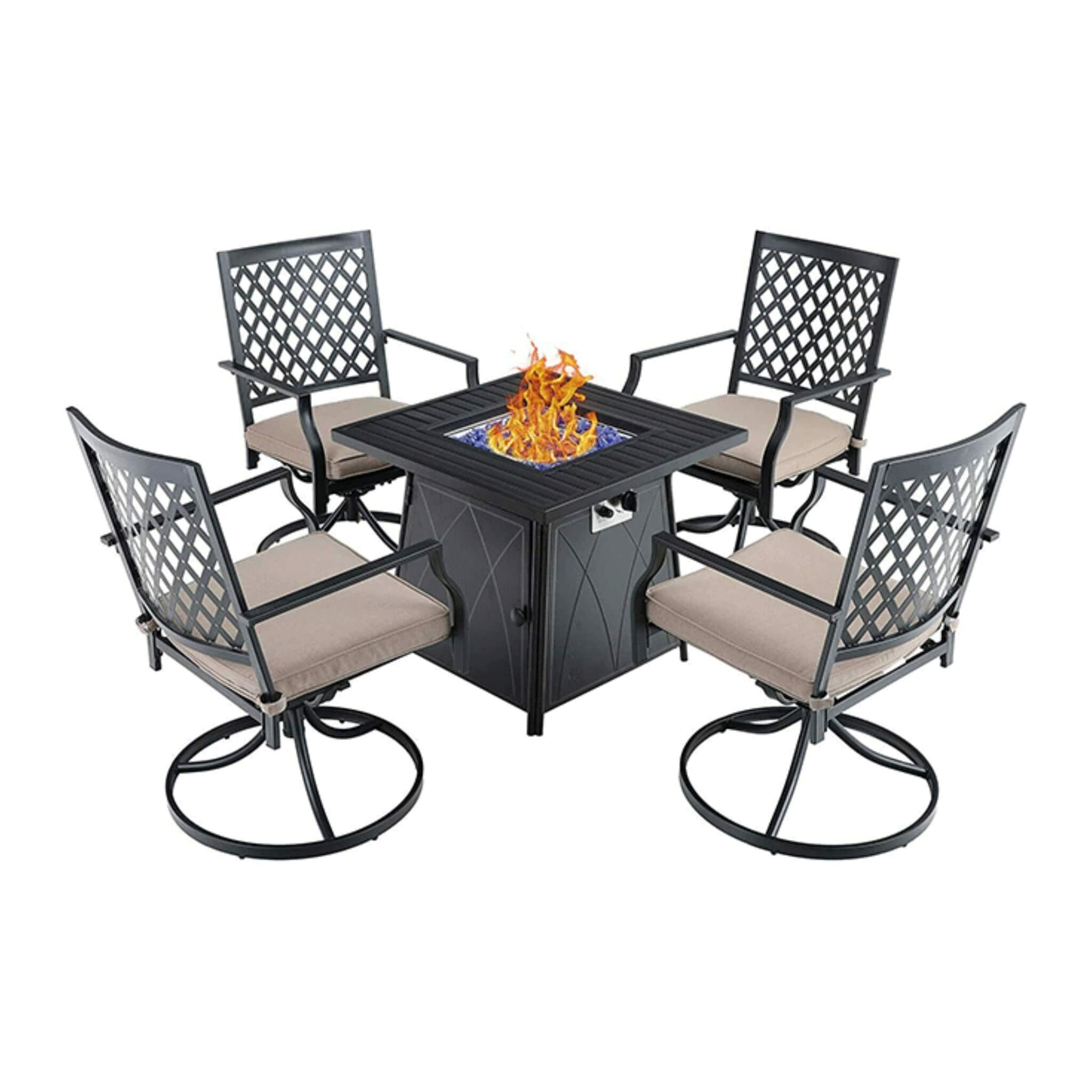 Sophia & William Outdoor Gas Fire Pit Table Set W/ Cushioned Swivel Dining Chairs, 5PCS