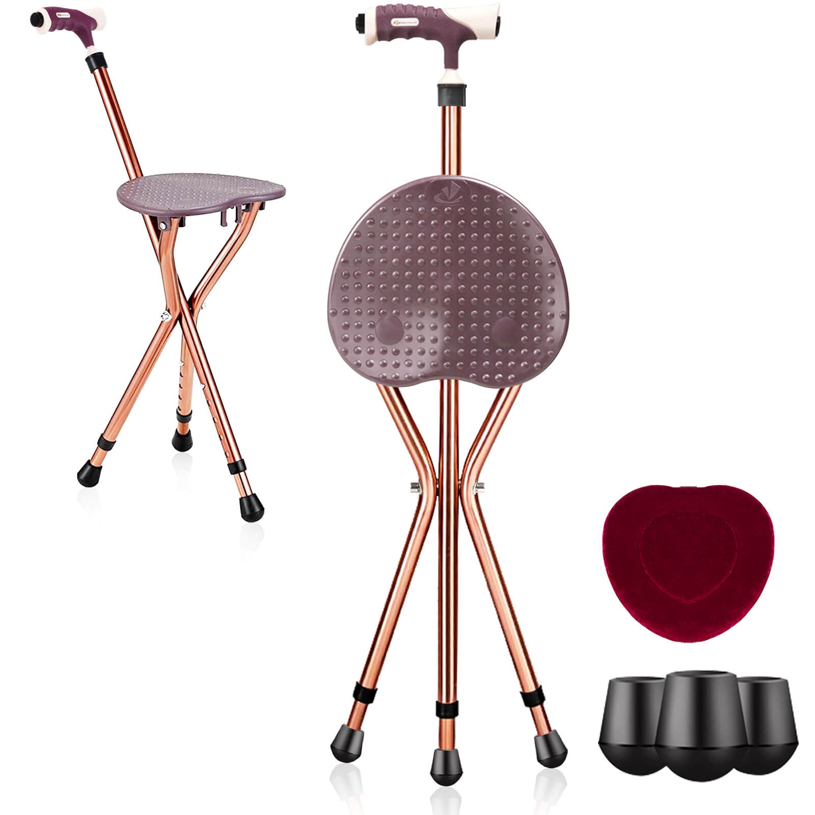 Lightweight Adjustable Folding Cane Seat with Light-Brown