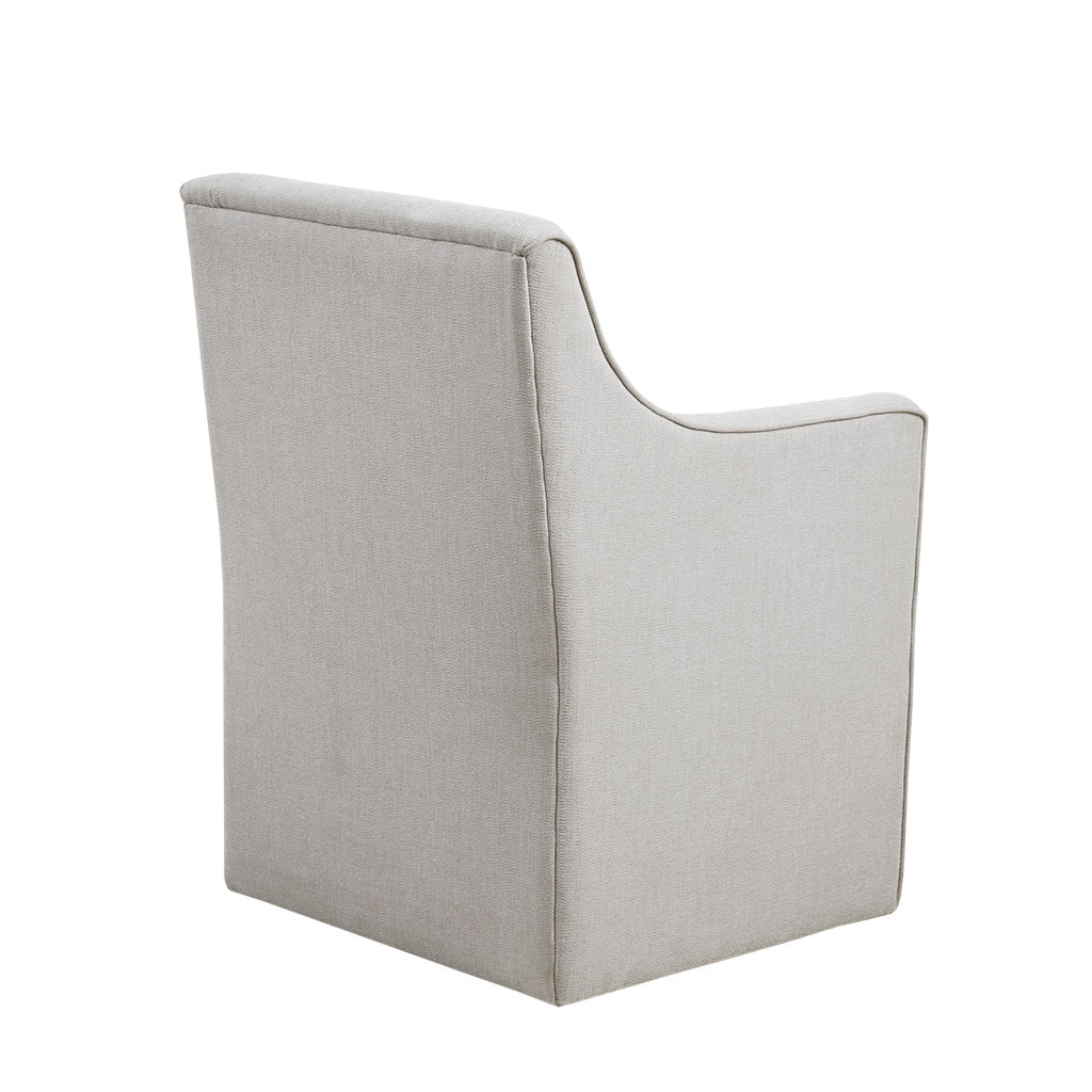 Upholstered Dining Chair with Casters and Padded Arms