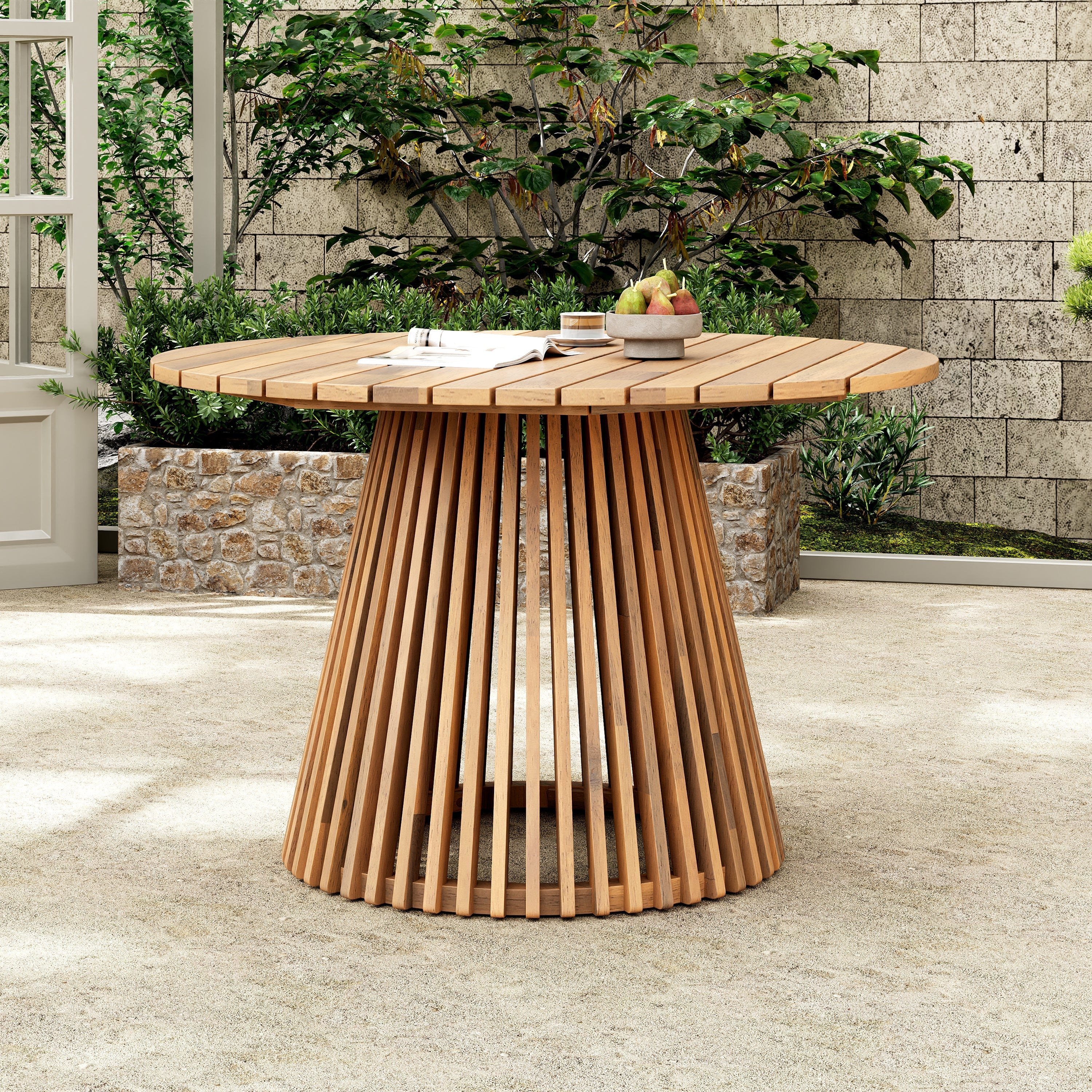 Patio Set Outdoor Acacia Wood Furniture Sets - Braided Dining Chairs & Dining Table