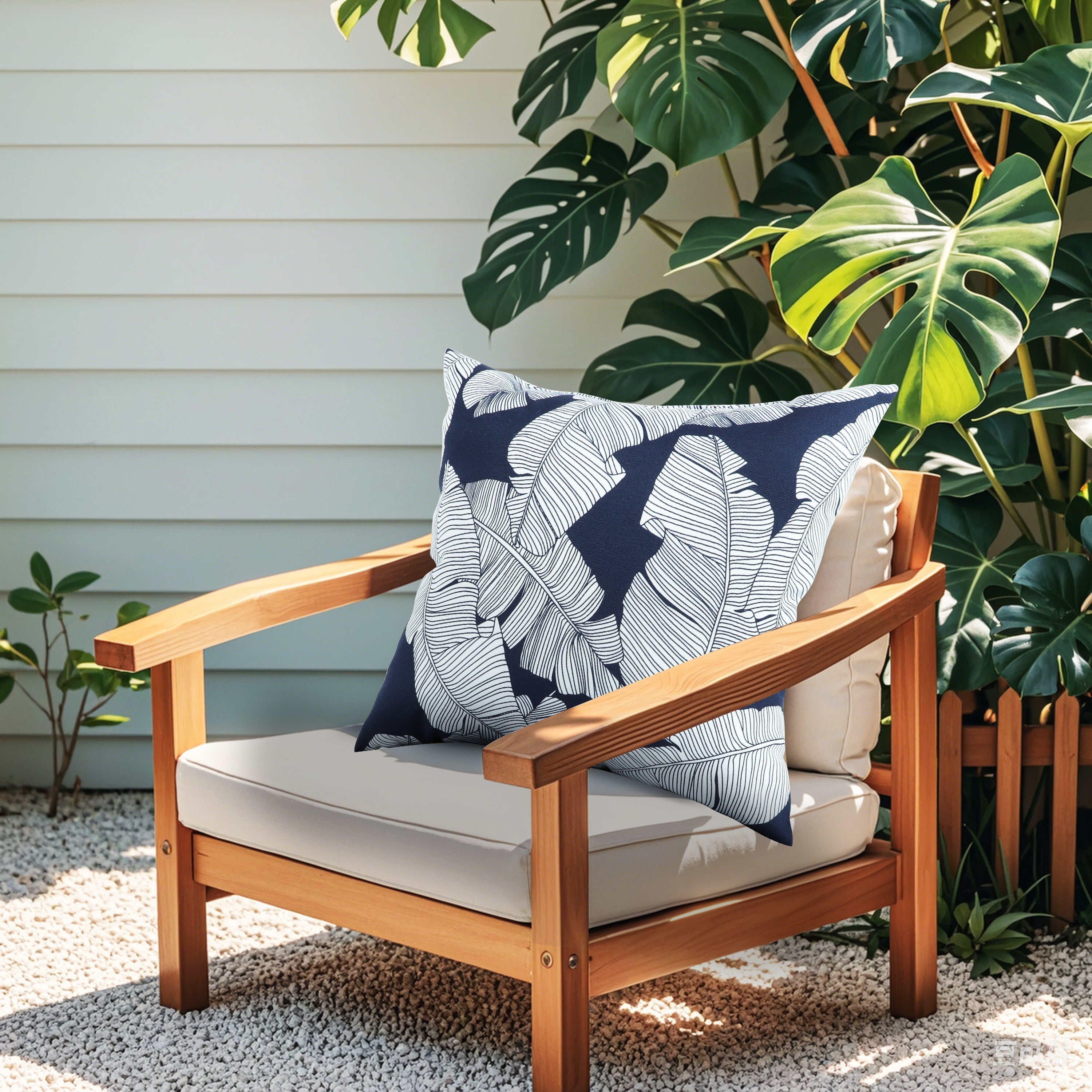 2 Pack Outdoor Throw Pillows, Waterproof & Fade-Resistant (18x18 Inch, Blue Leaf)