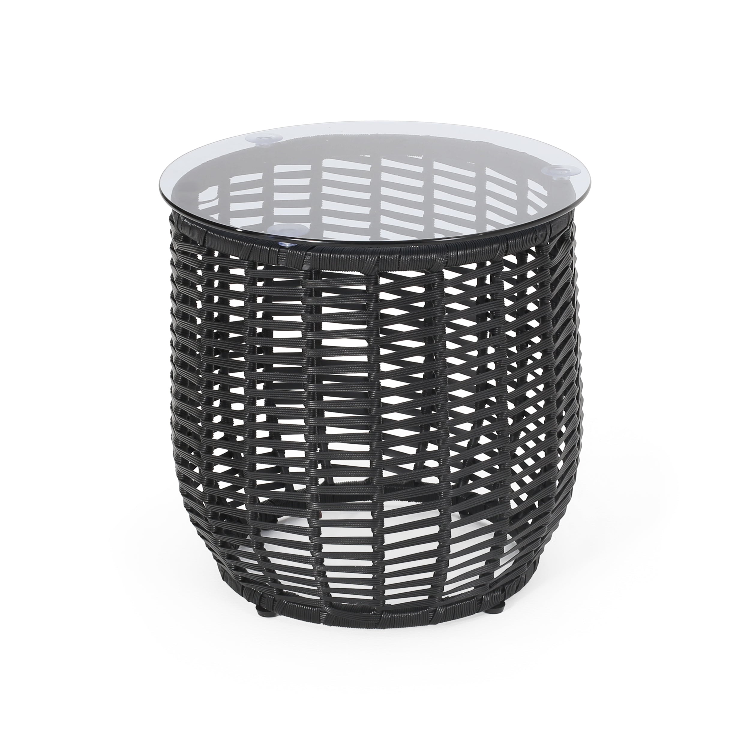 Boho ARIAS Side Table with Tempered Glass Top and Rattan Wrap