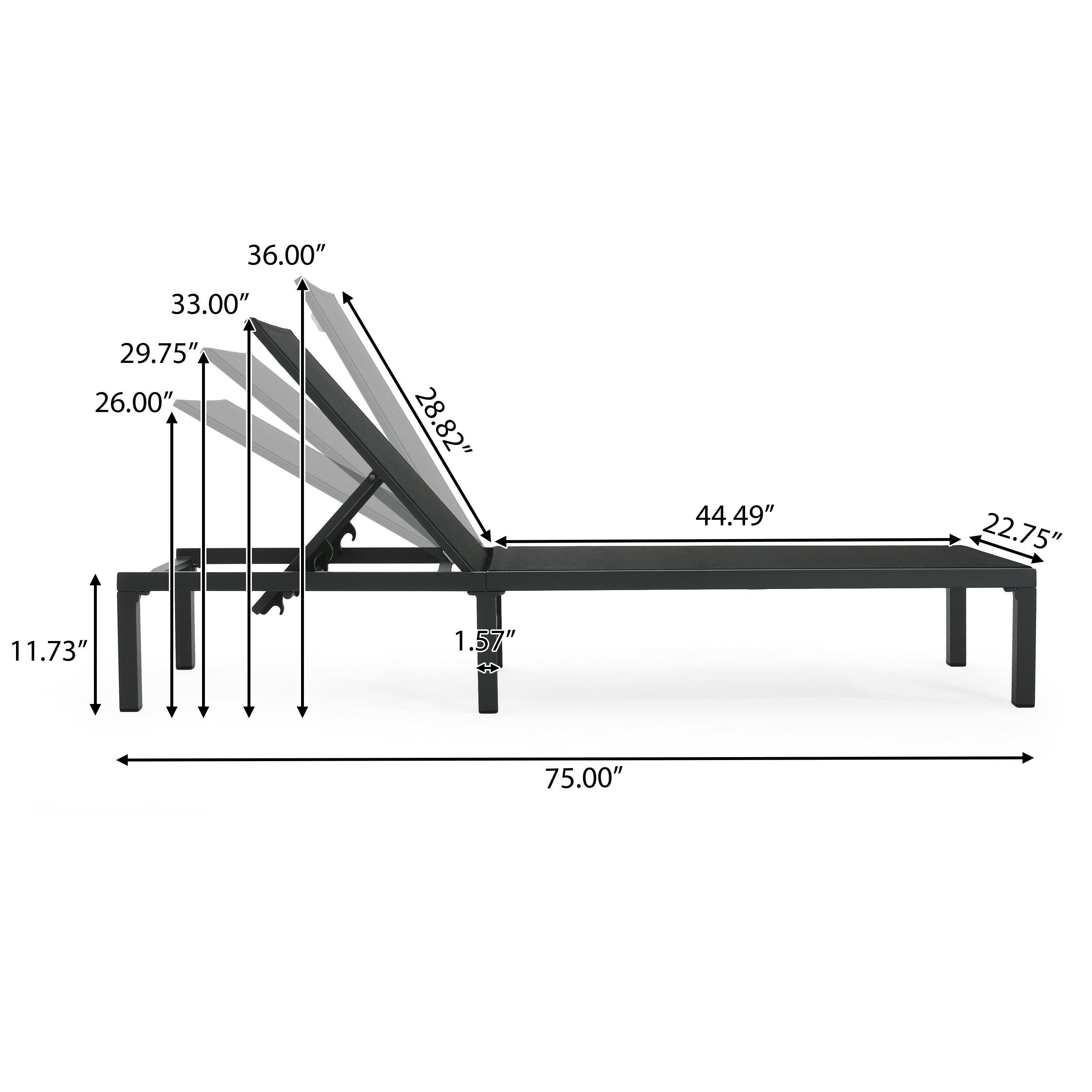 Westport Adjustable Outdoor Chaise Lounge Set of 2 Black Aluminum Frame