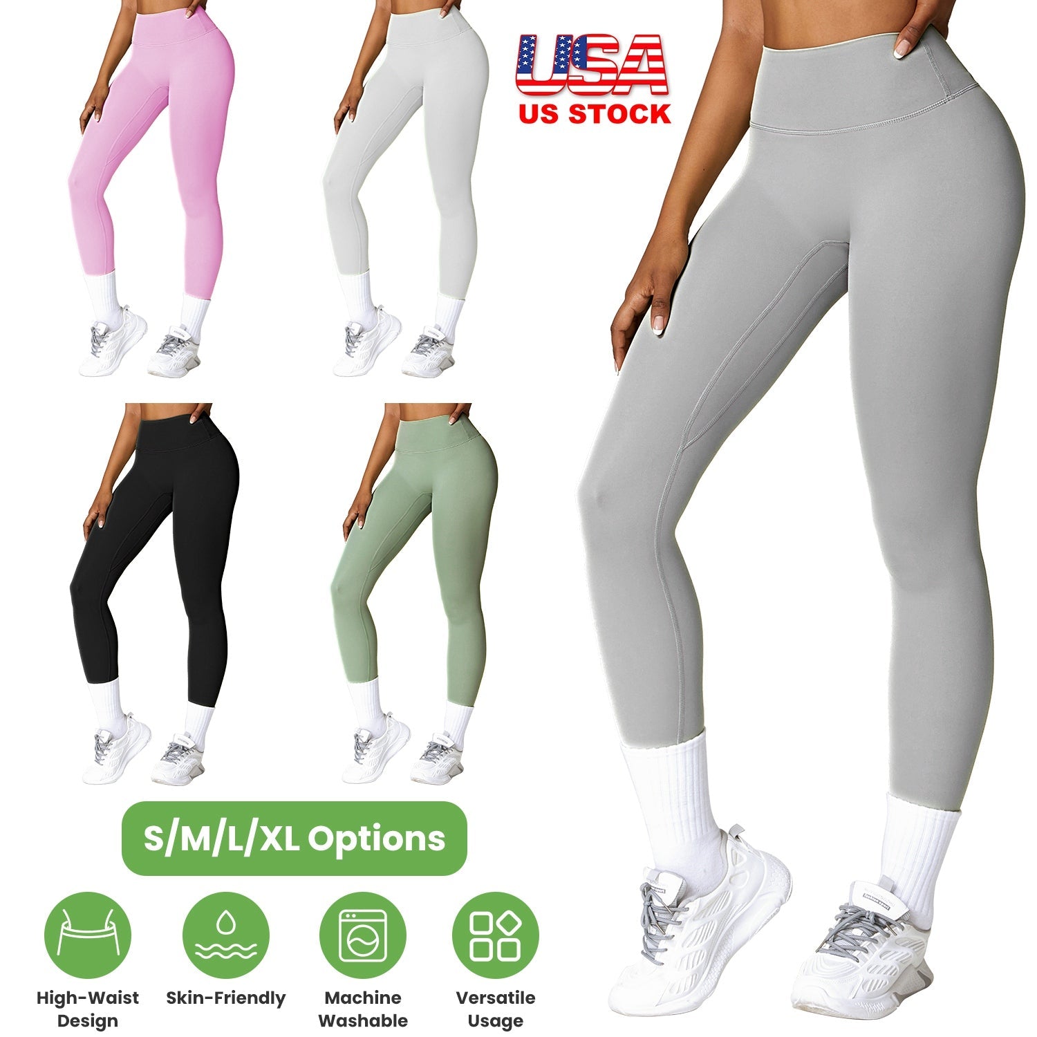 Women\'s High Waist Workout Leggings Tummy Control Compression Yoga Tight Pants Gym Pants Athletic Running Leggings with 25In Inseam No Front Seam