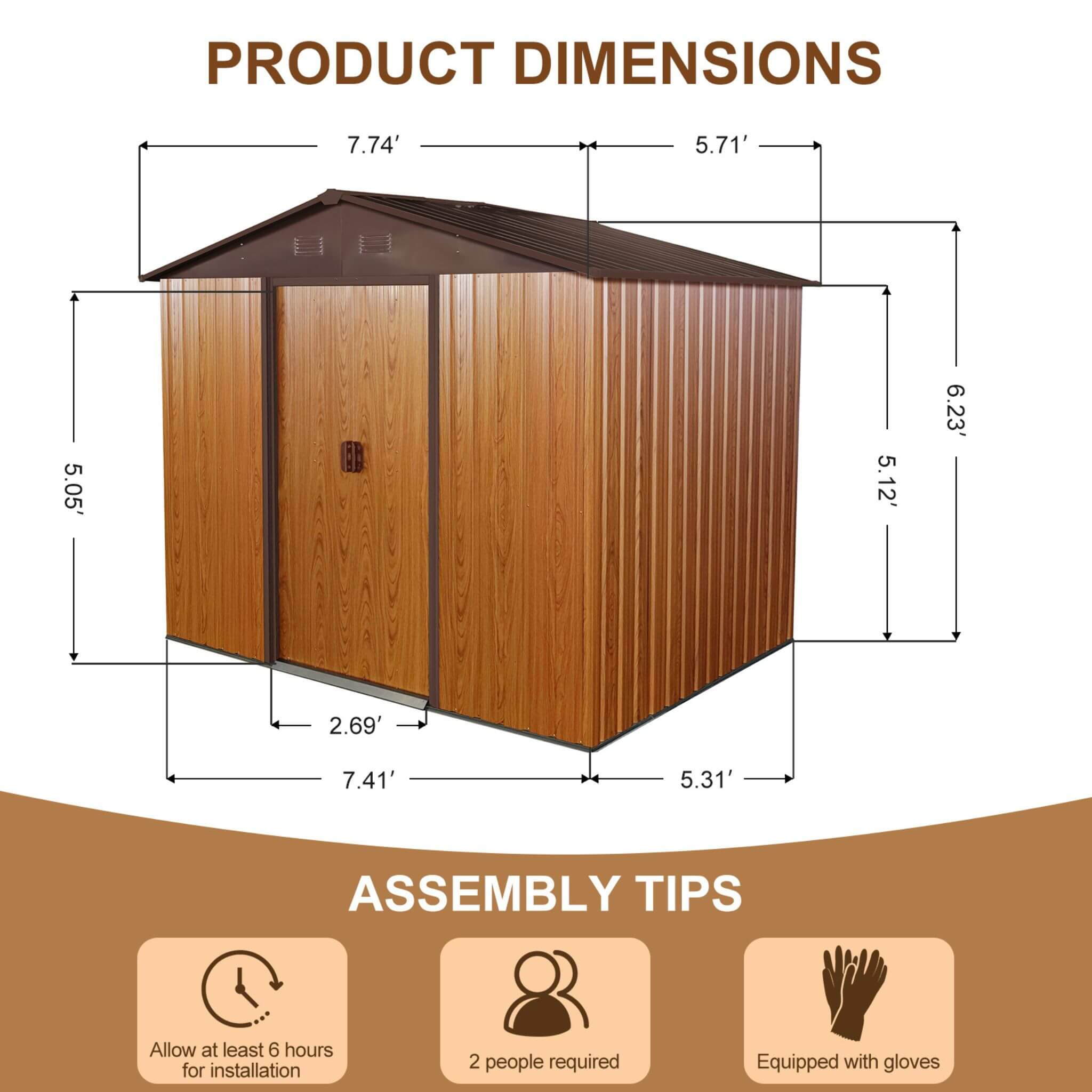 [06X08FT] Alora Premium Outdoor Metal Storage Shed With Metal Floor Frame (SAK95204)