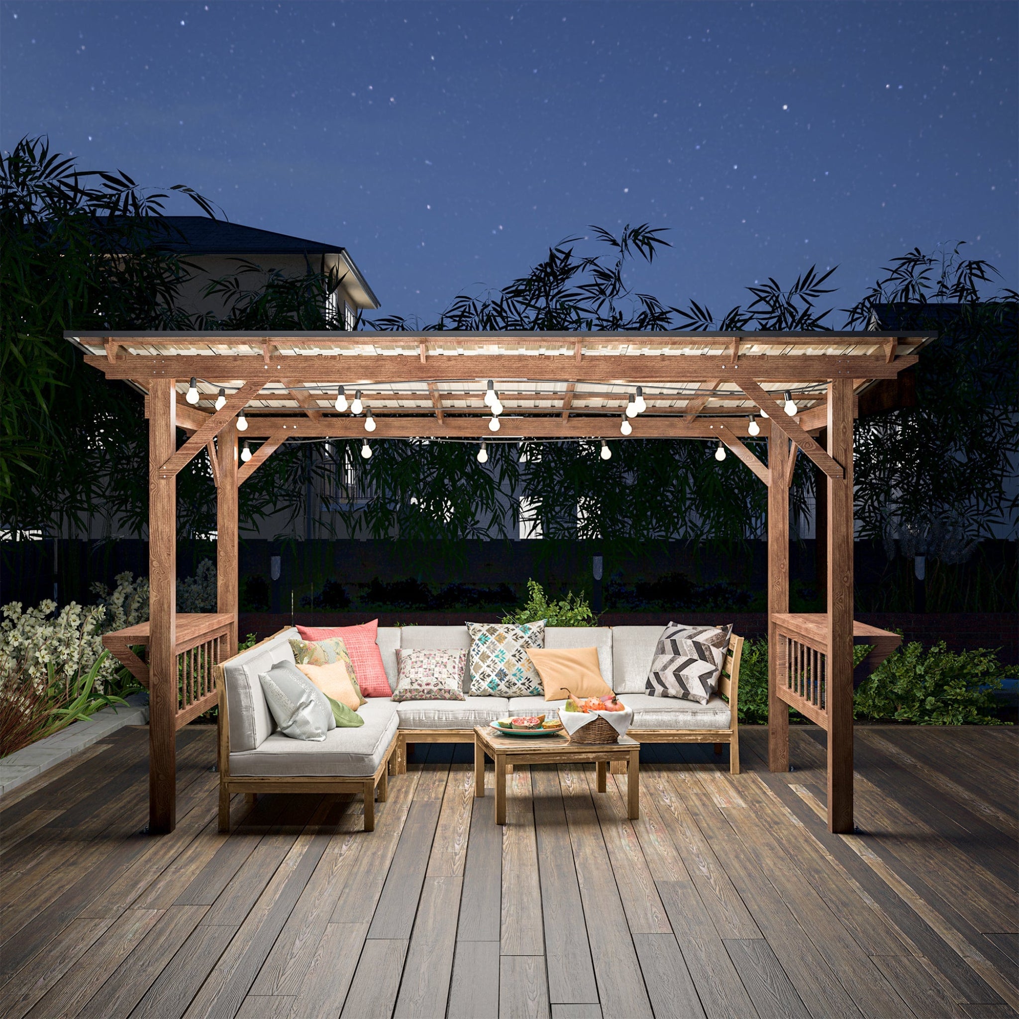 [06X13FT] Alora Durable Outdoor Hardtop BBQ Grill Shelter Gazebo With Shelves (SAK65420)