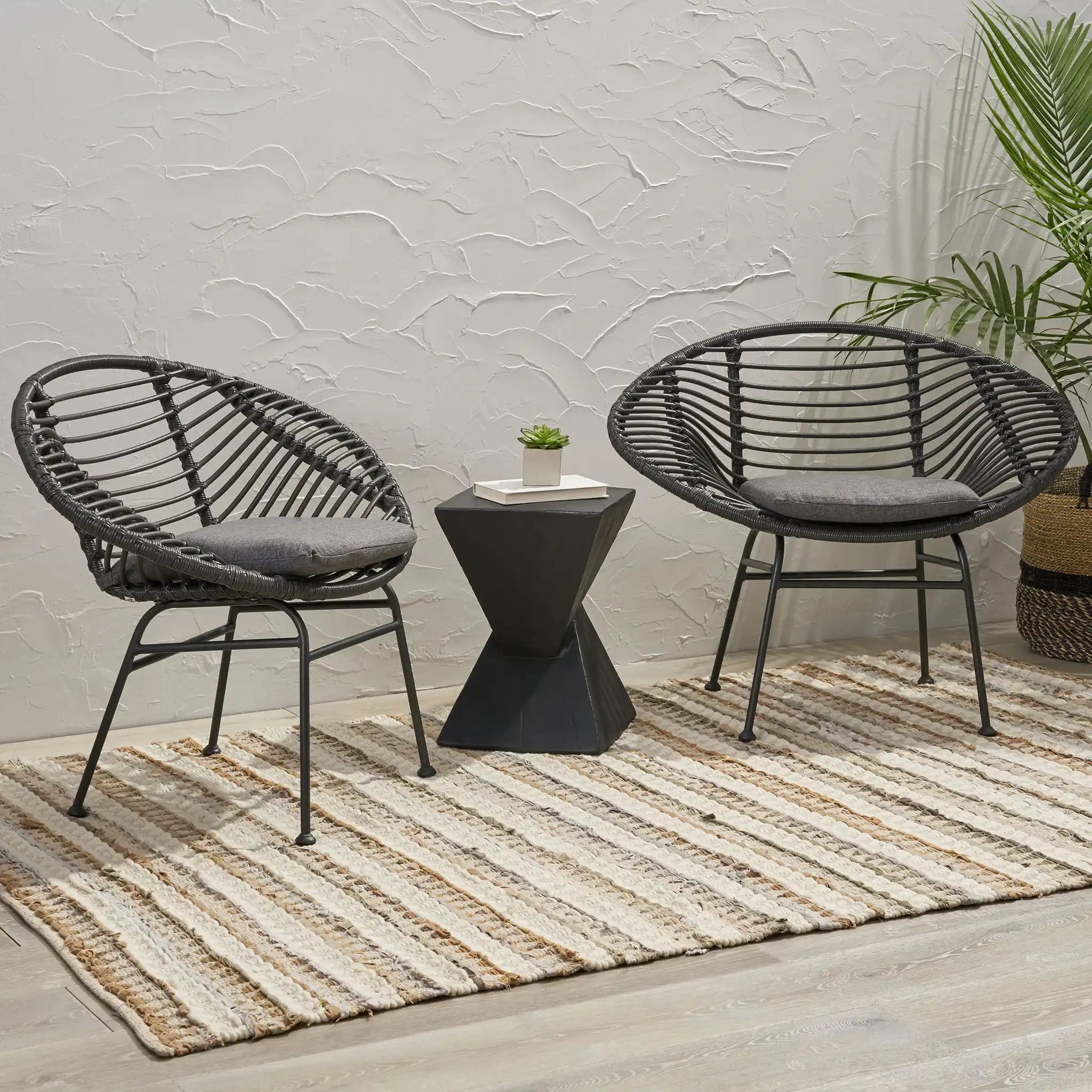 Cordella Outdoor Woven Wicker Chairs with Cushions Set of 2