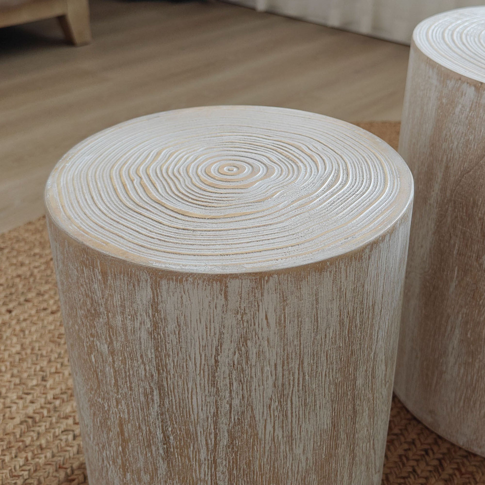 Set of 3 Rounded Wood Coffee Tables with Whitewashed Wood Finish