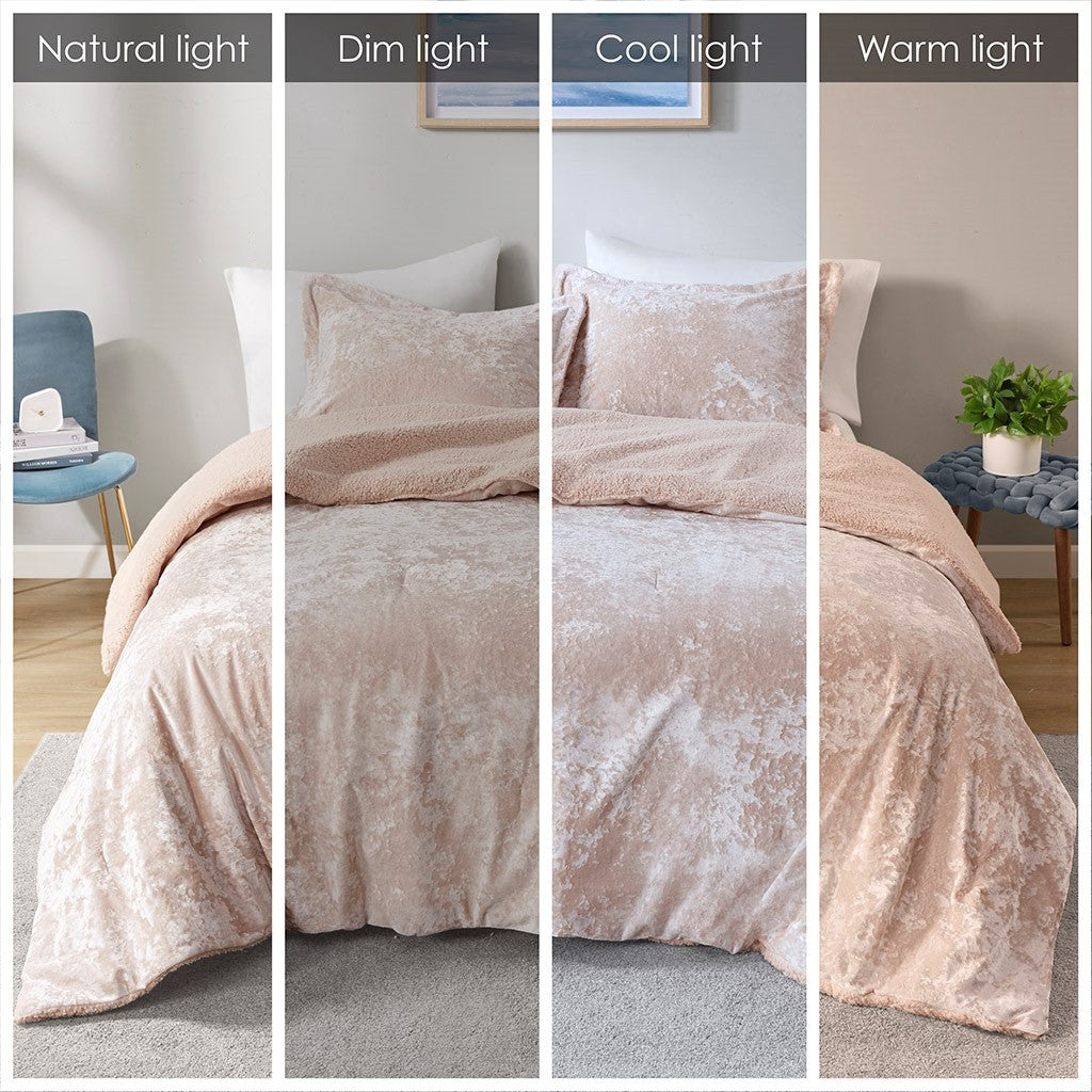 Full/Queen Crushed Velvet Sherpa Reversible Comforter Set