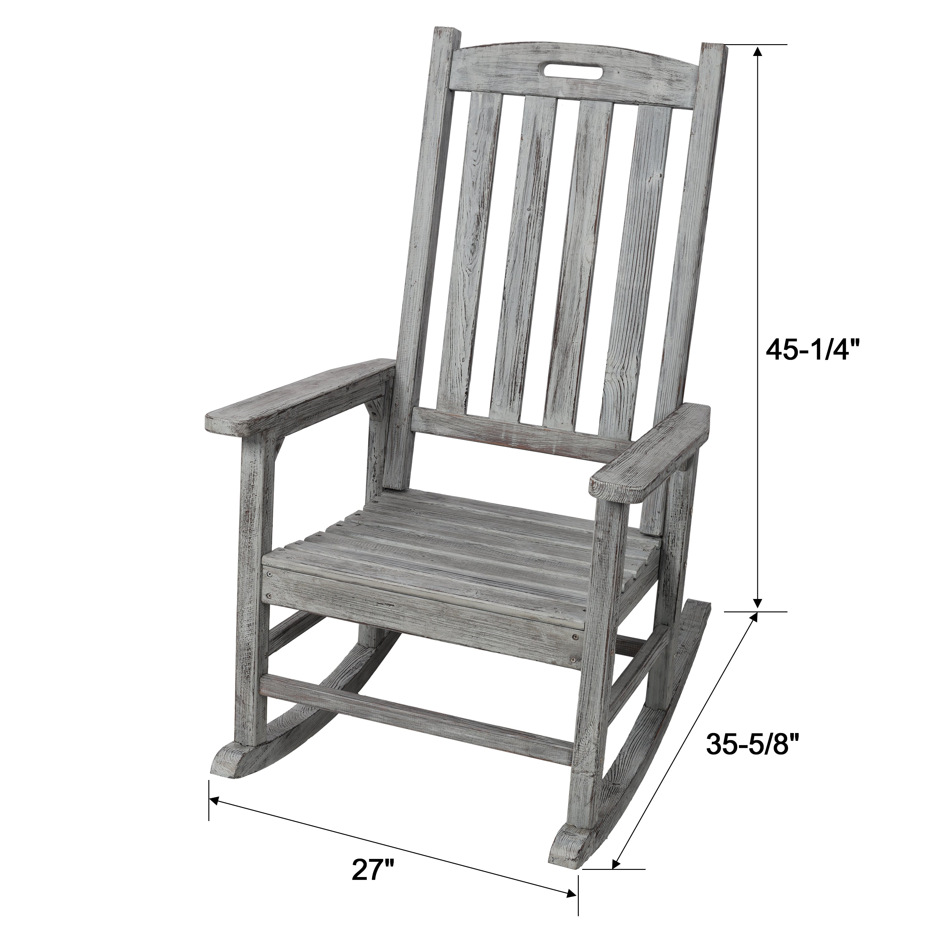 Wooden Oversized Porch Rocker Chair With Wide Seat and Tall Backrest