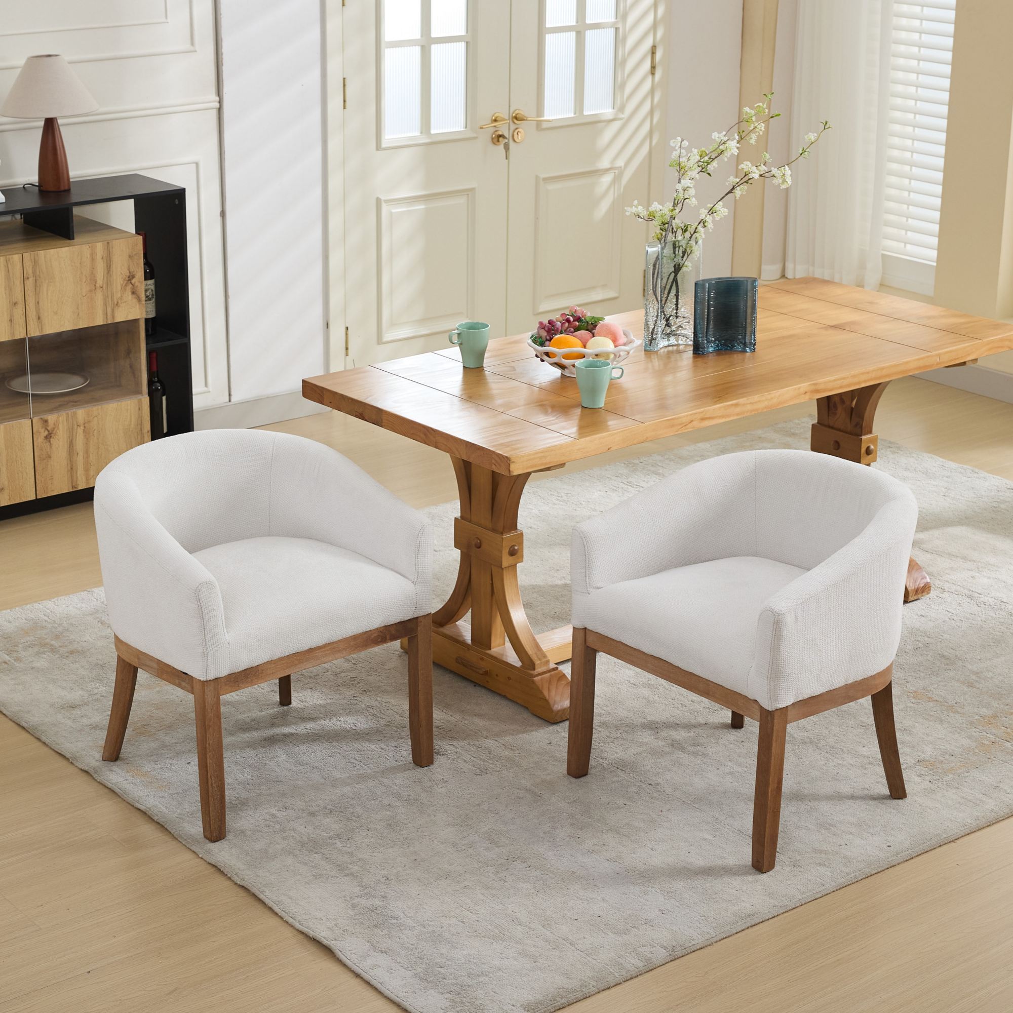 Mid Century Modern Upholstered Barrel Dining Chair with Arms
