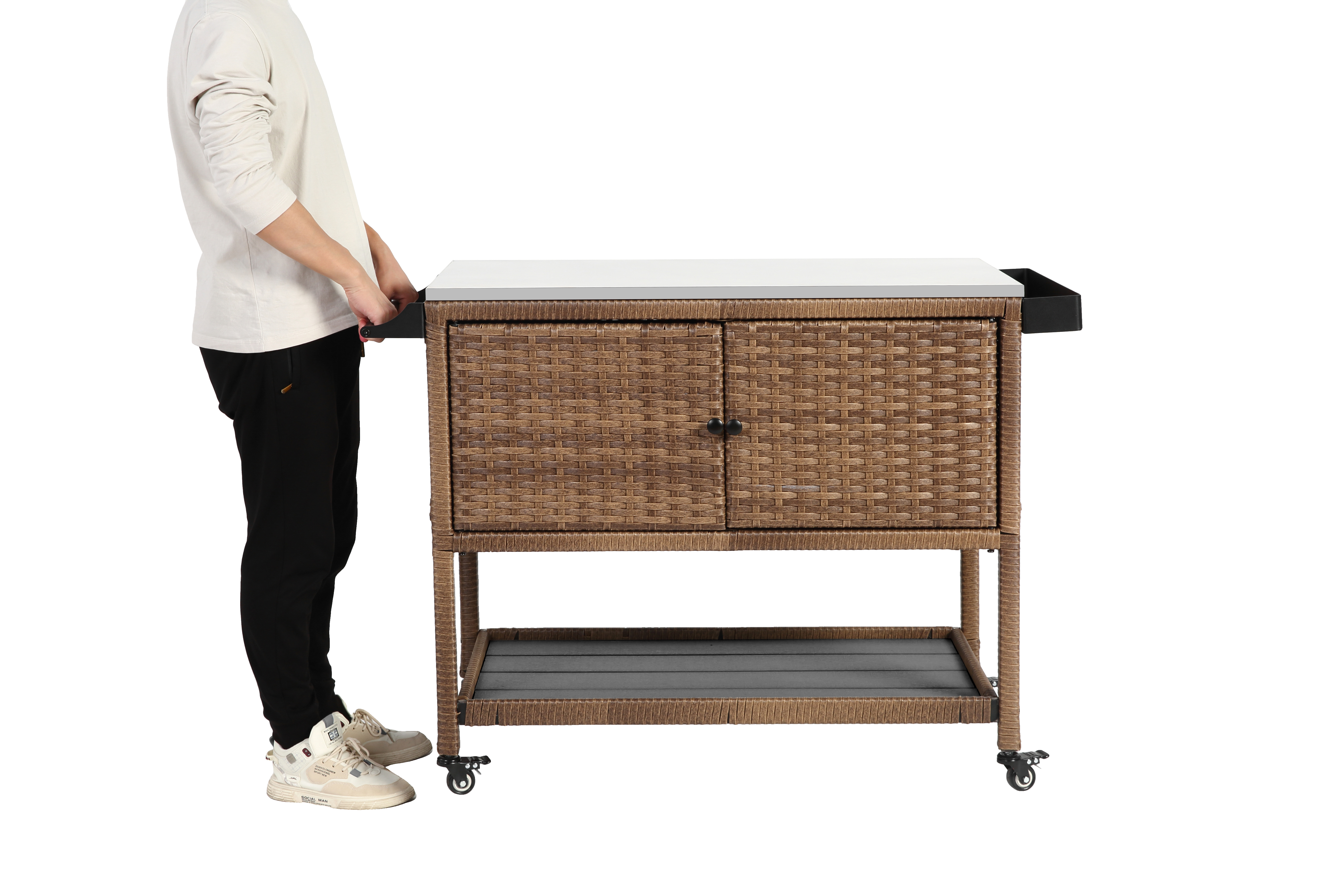 Outdoor Wicker Bar Cart