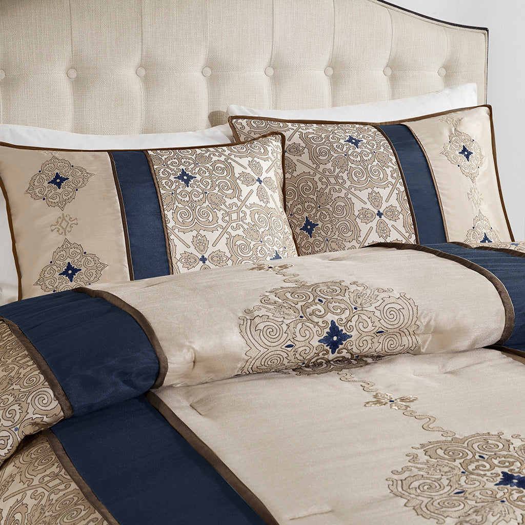 Cal King 7 Piece Jacquard Comforter Set with Throw Pillows