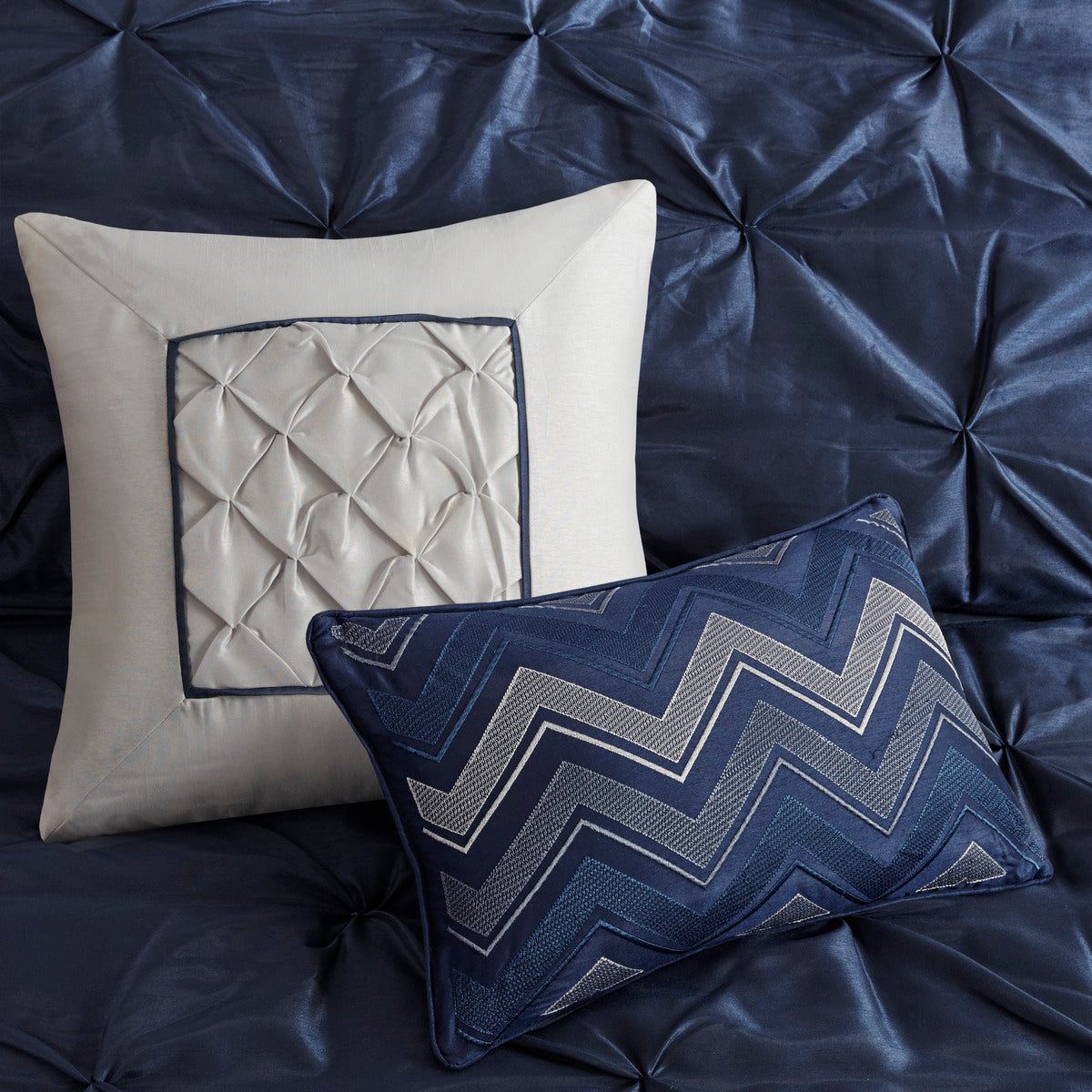 7 Piece Tufted Comforter Set Navy California King