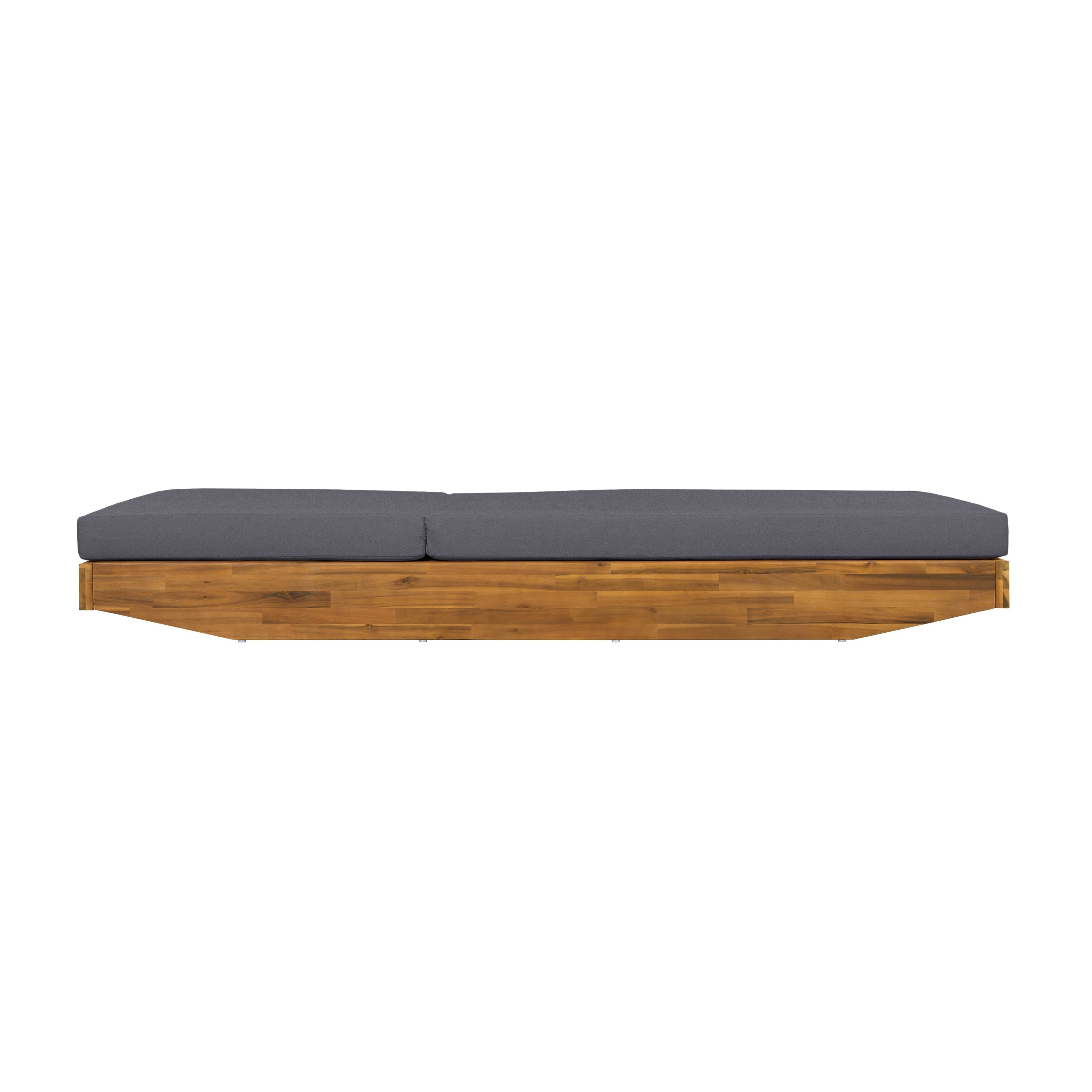 Acacia Wood Chaise Lounge with Cushion - Teak Finish