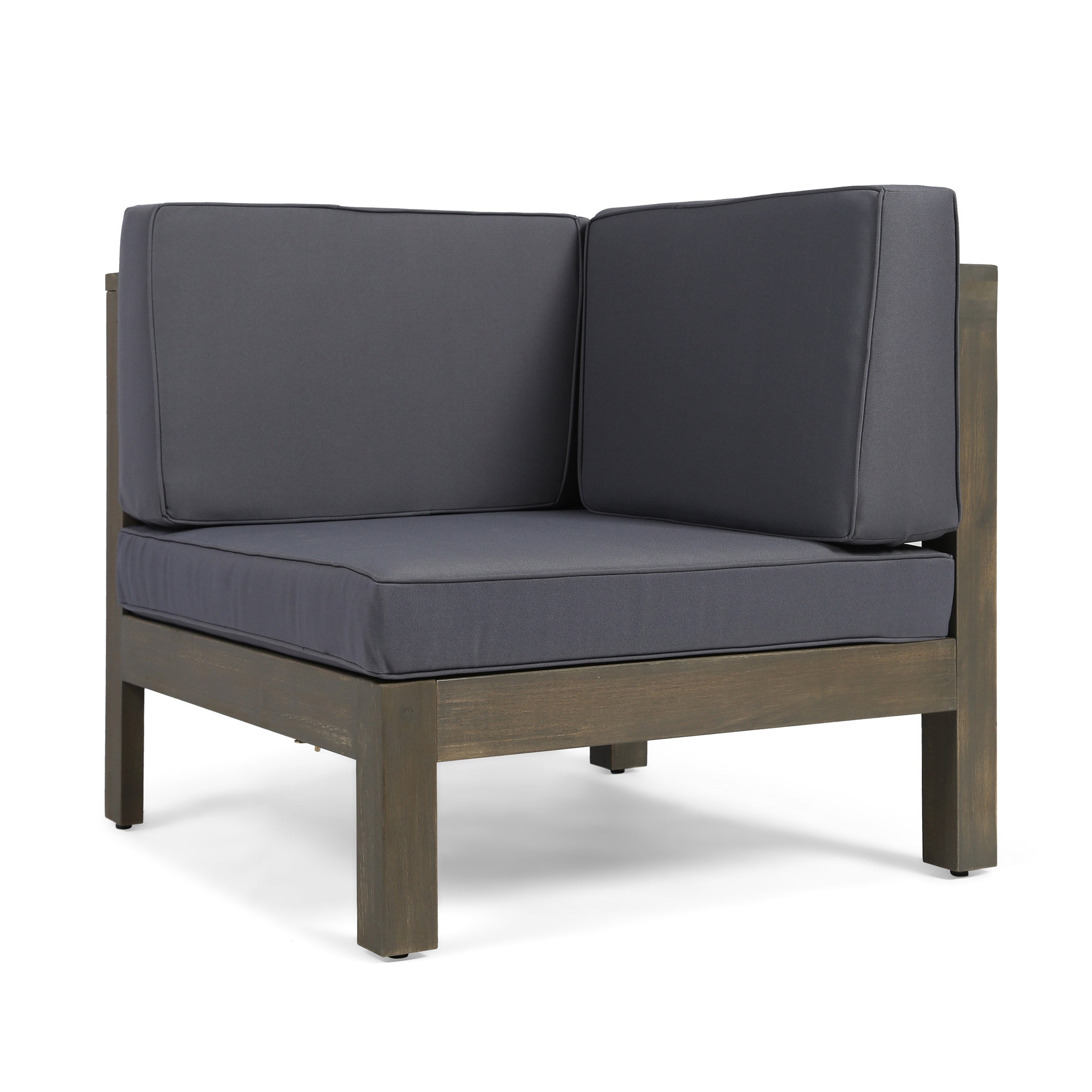Oana Outdoor Wooden Sectional Set with Cushions, Dark Grey