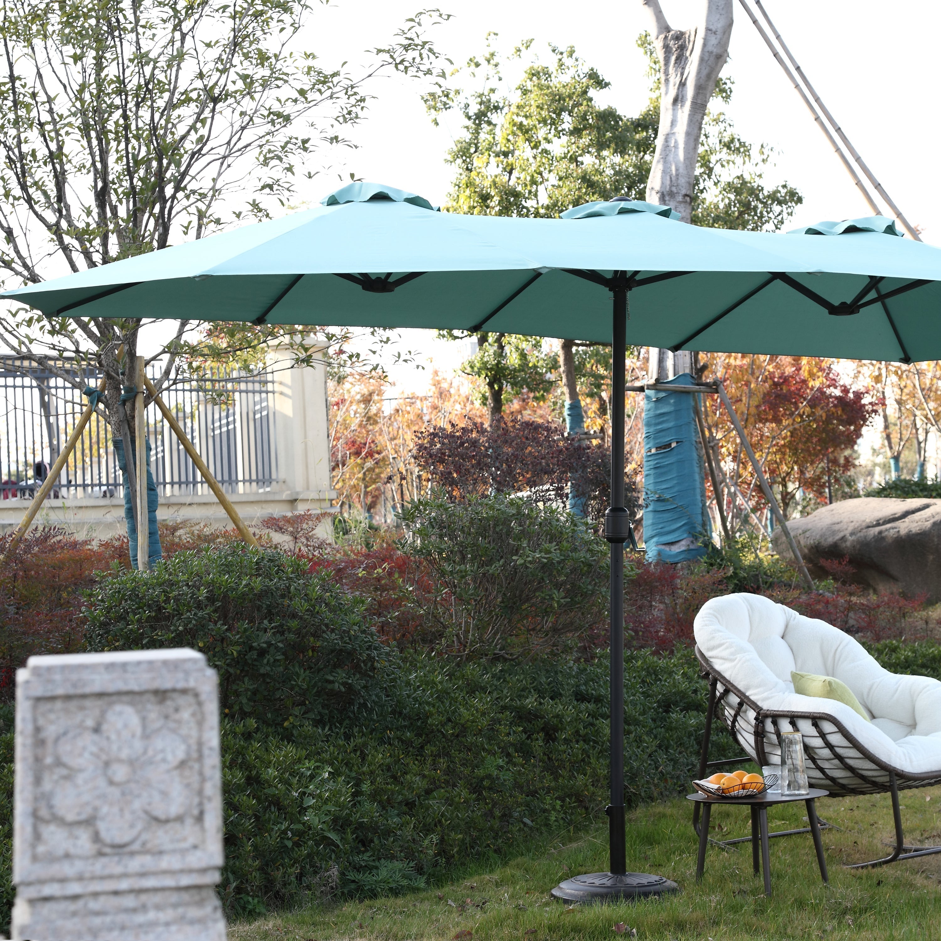 14.8 Ft Double Sided Outdoor Umbrella Rectangular Large with Crank (Light Green)