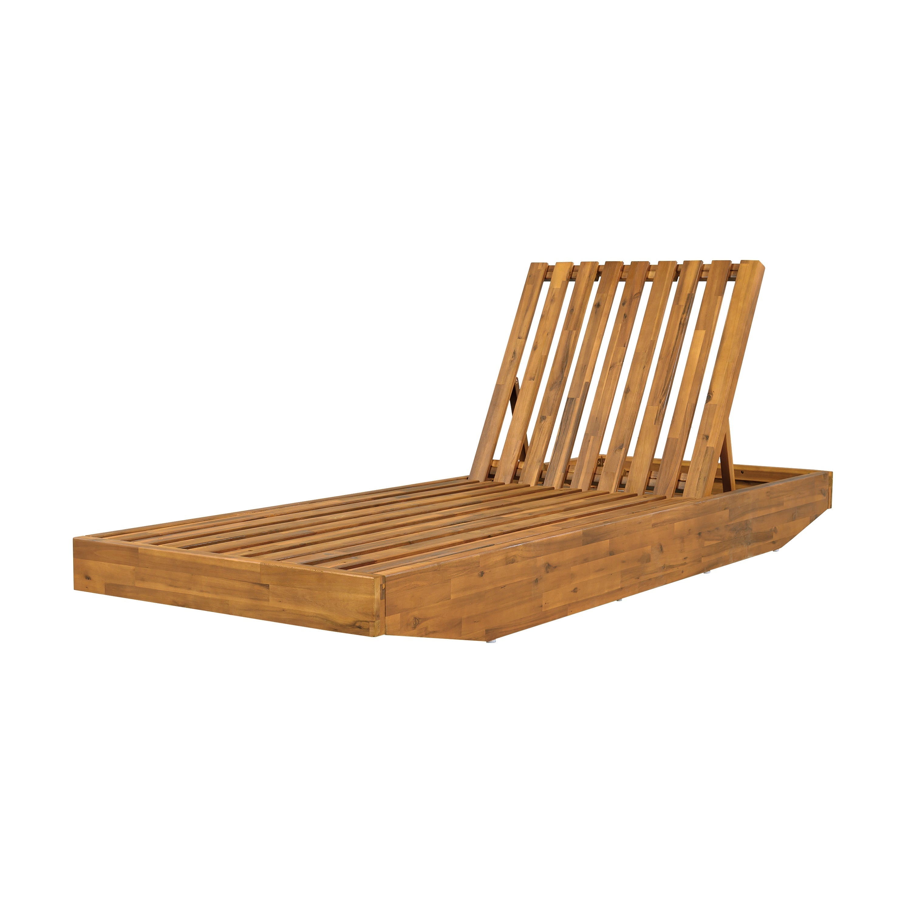 Acacia Wood Chaise Lounge with Cushion - Teak Finish