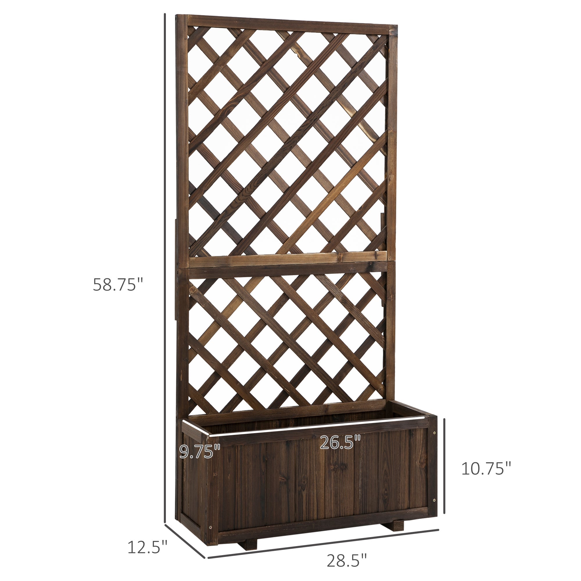 Garden Bed, Wooden Raised Garden Bed Planting Planter Box with Trellis and Drain Holes