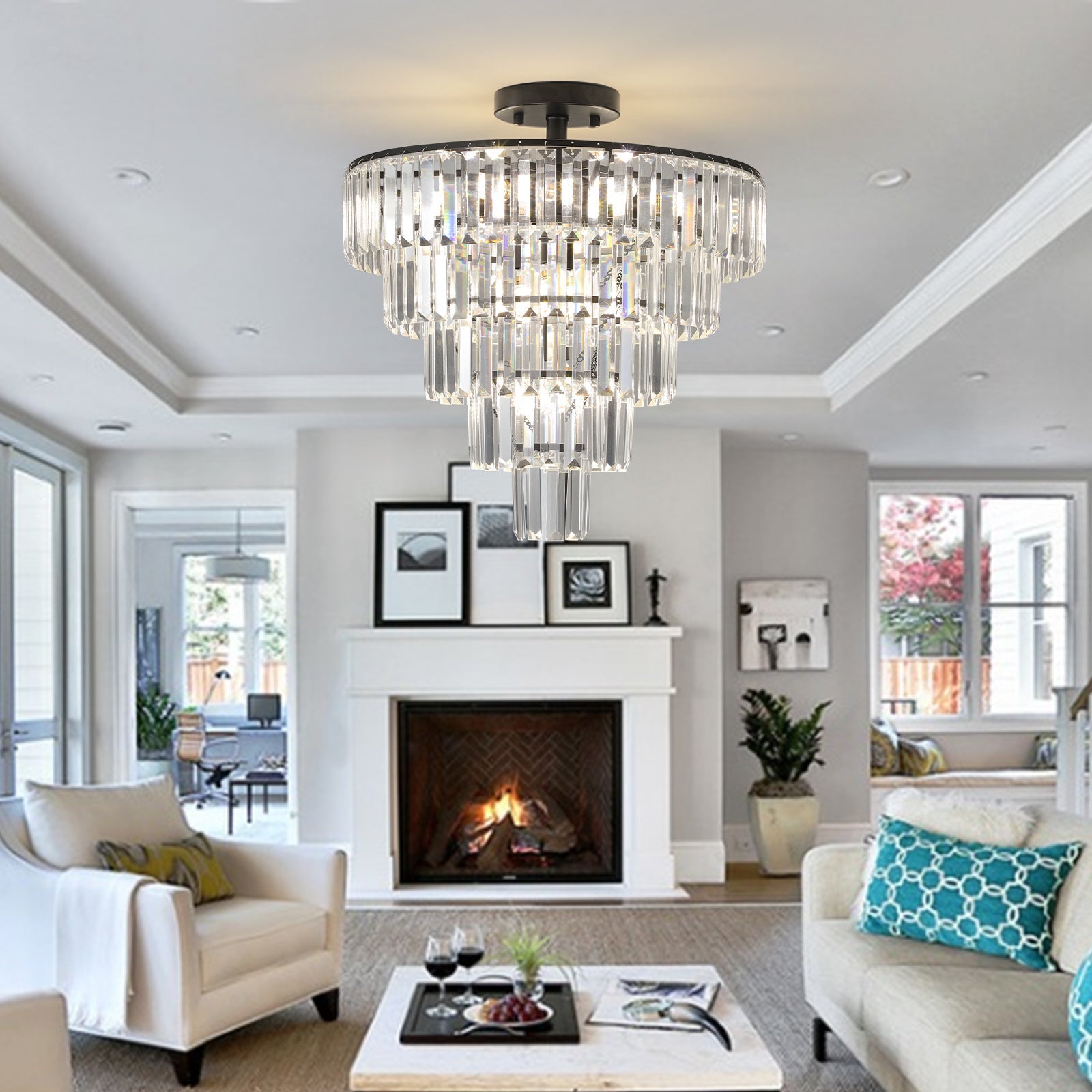 20" Black Crystal Chandelier Ceiling Light