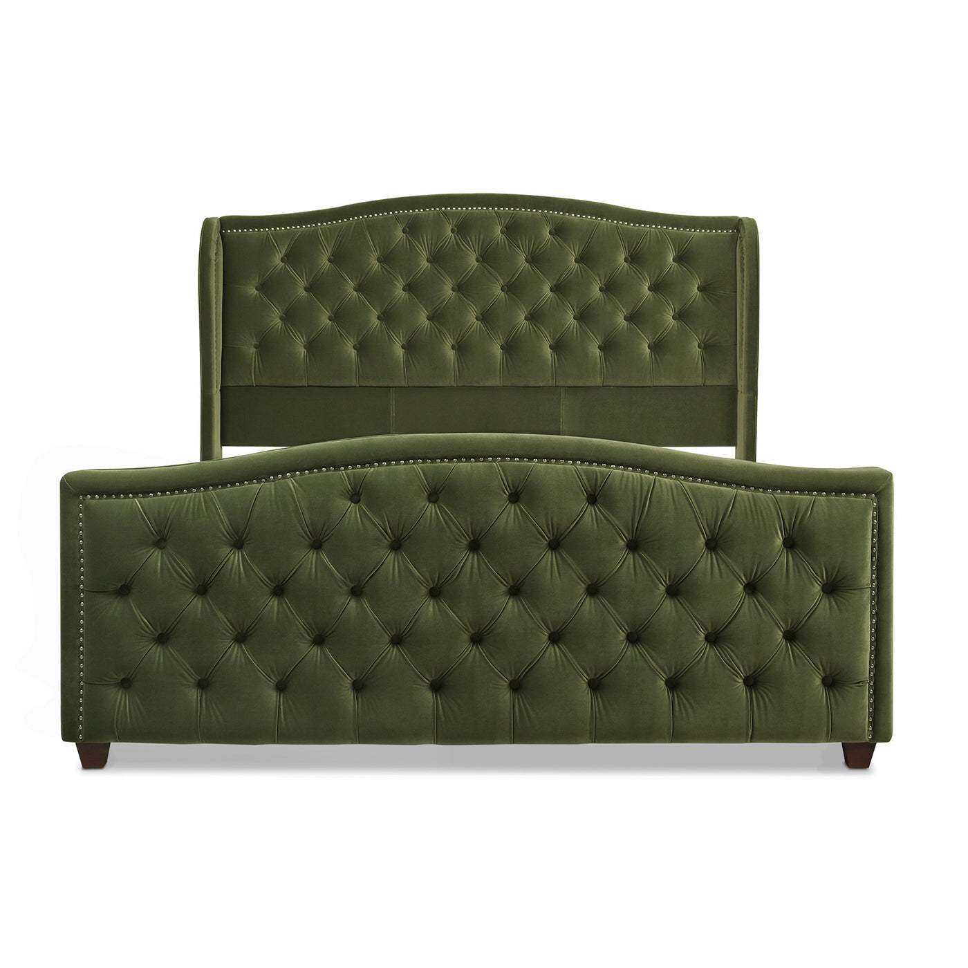 Marcella Upholstered Shelter Headboard Bed Set, King, Olive Green Performance Velvet