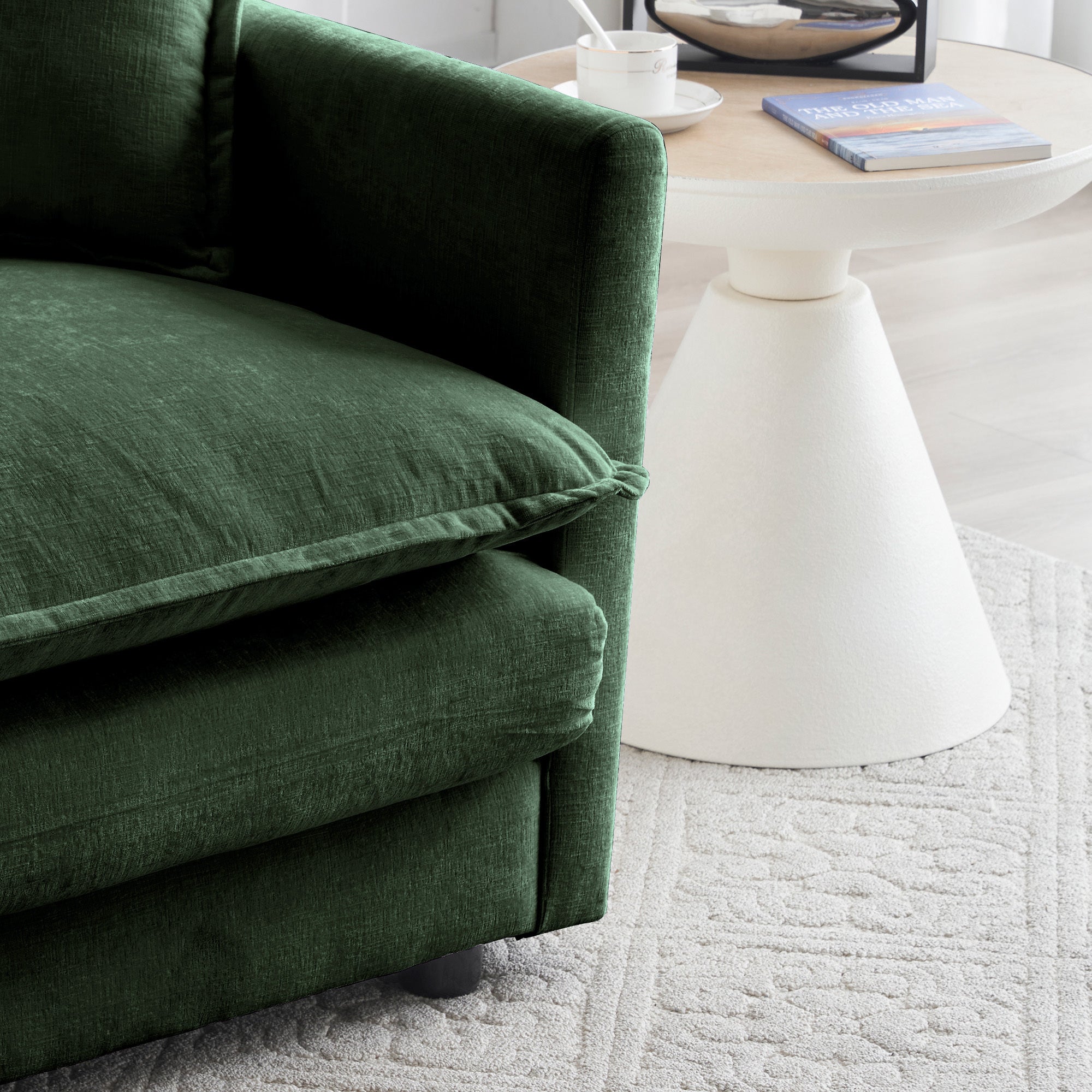 Mid-Century Modern 3-Seater Sofa with Green Chenille Upholstery