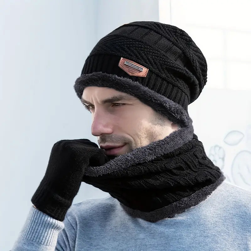 Unisex Winter Warm Knitted Beanie Scarf Gloves Set