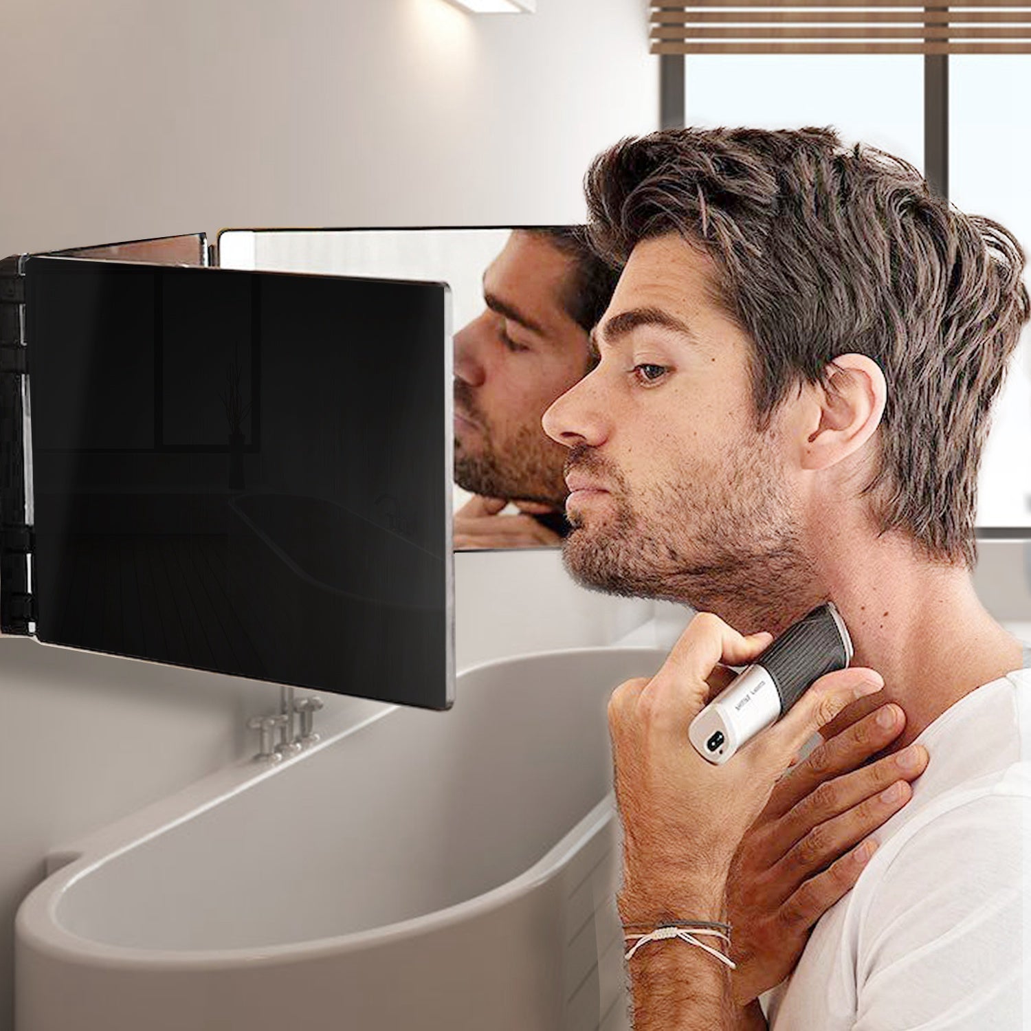 3 Way Mirror with LED Telescopic Hanger