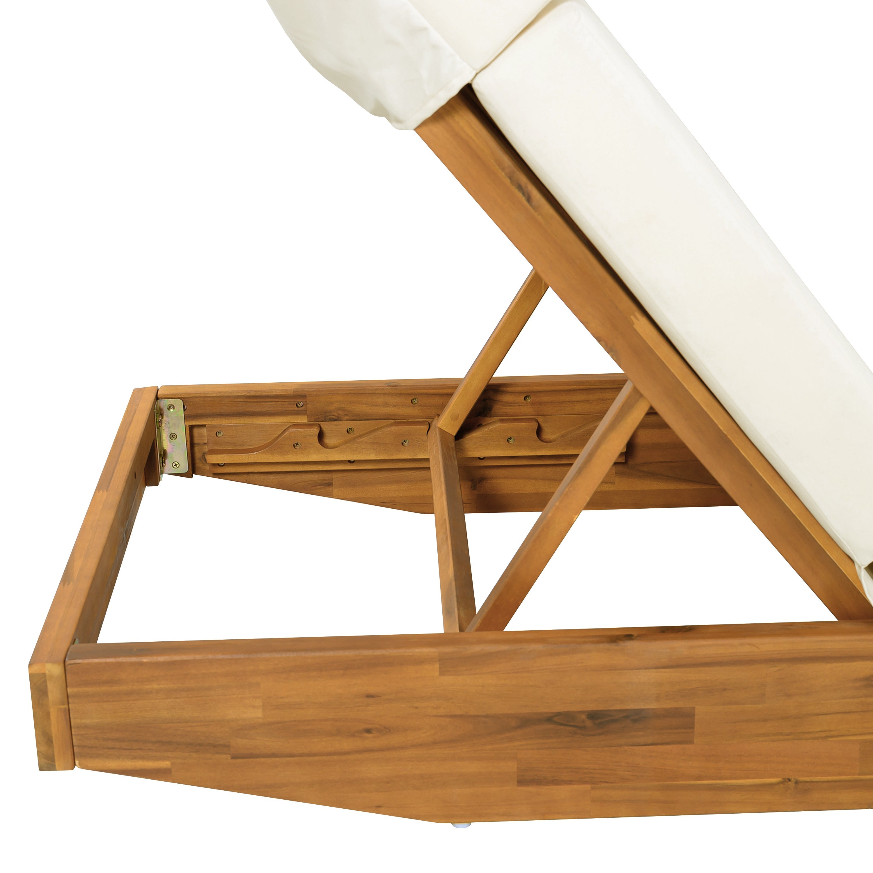 Modern Acacia Wood Outdoor Chaise Lounge with Beige Cushion