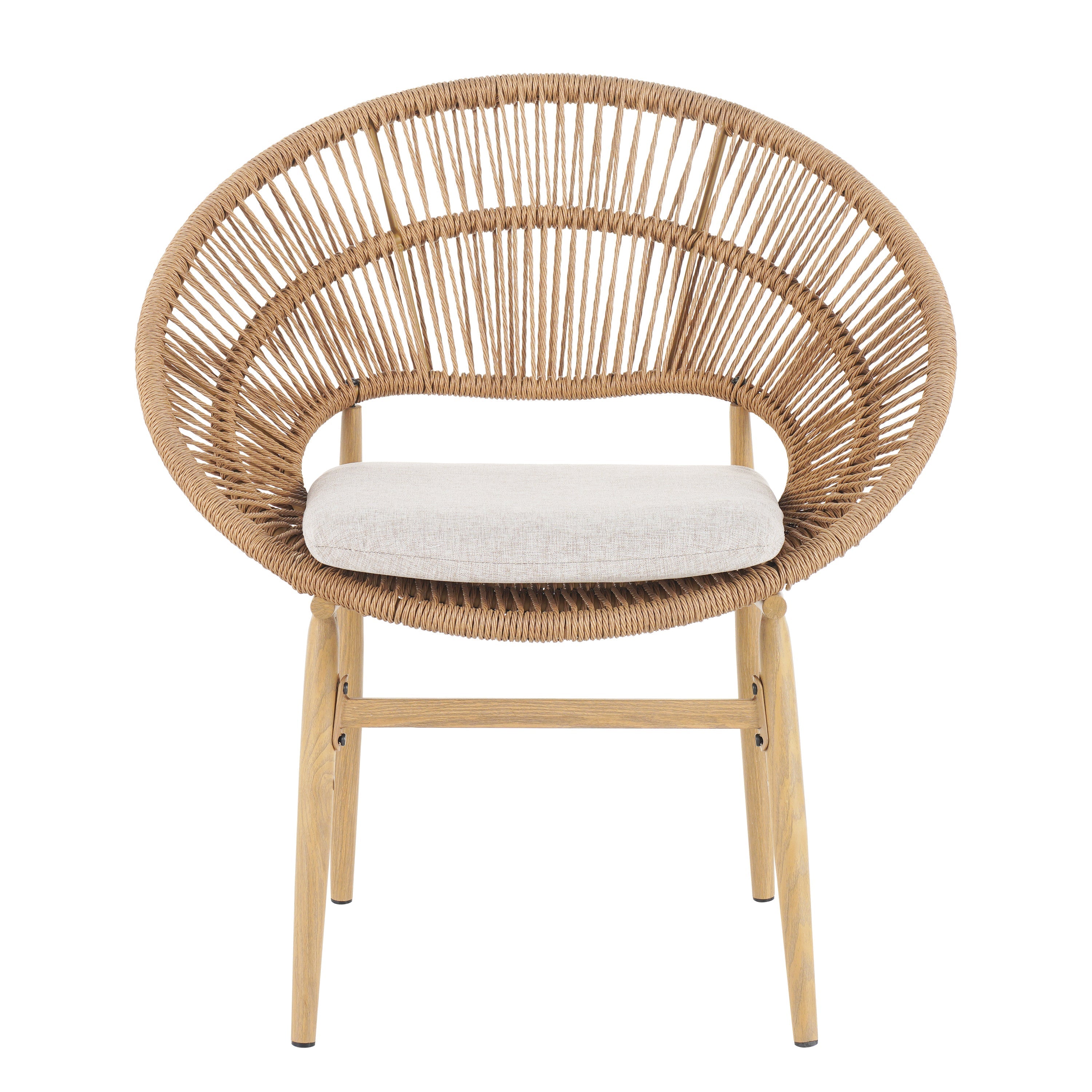 Cyril Outdoor Wicker Papasan Style Dining Chair with Teak Finished Legs - Set of 2