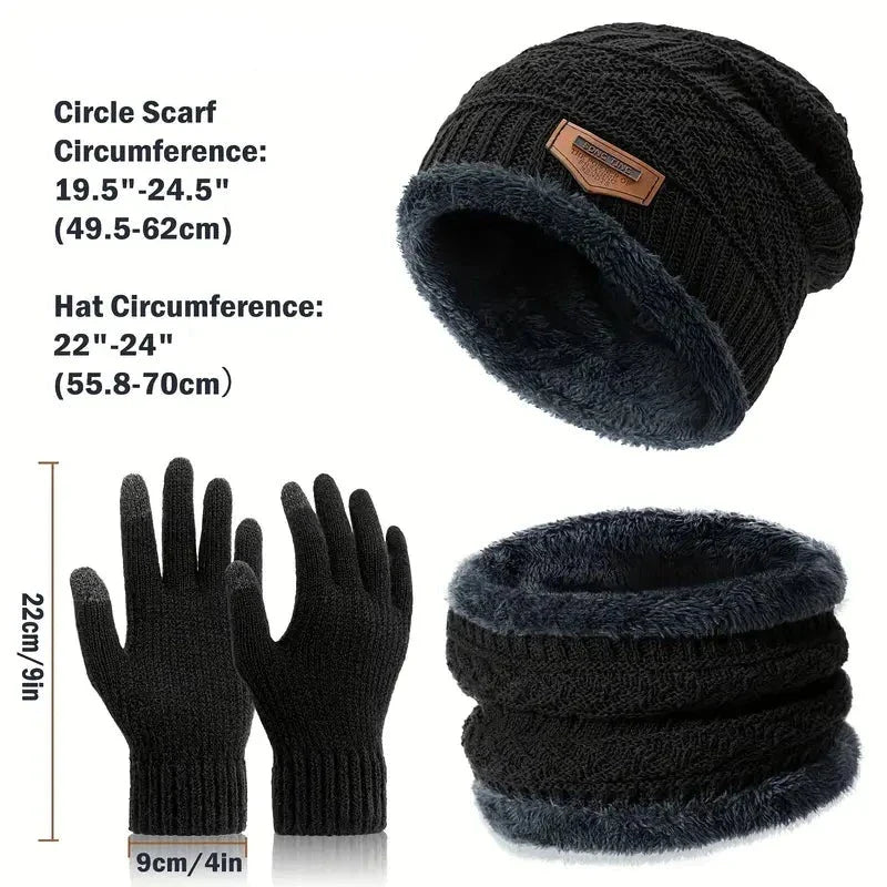 Unisex Winter Warm Knitted Beanie Scarf Gloves Set